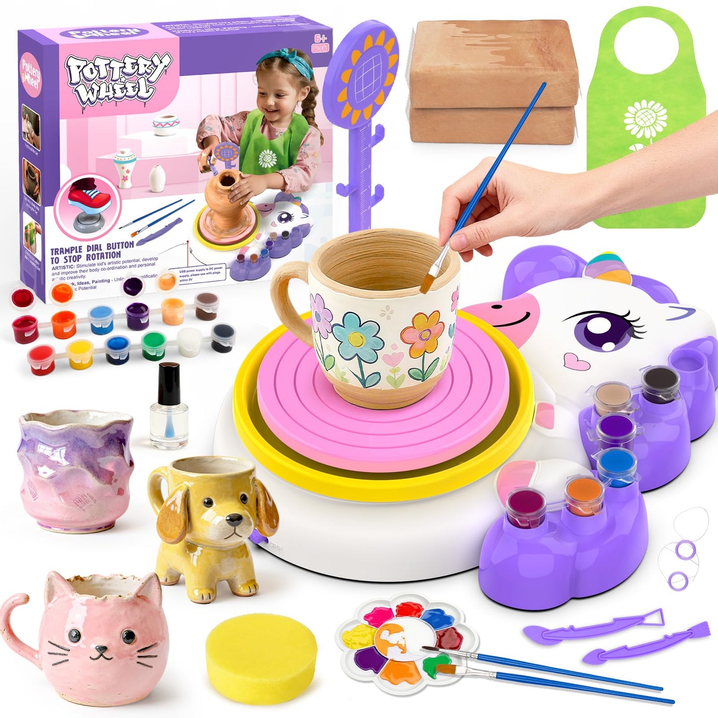 Aujazyble Pottery Wheel - Complete Pottery Kit Art Supplies Arts and Crafts Gift, Unicorn