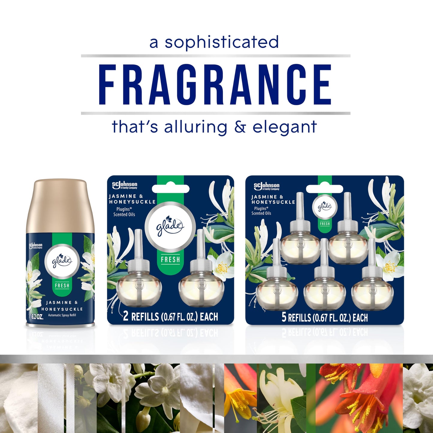 Glade Automatic Spray Refill, Jasmine & Honeysuckle, Scented Air Freshener for Home and Bathroom, 6.2 Oz, 6 Count