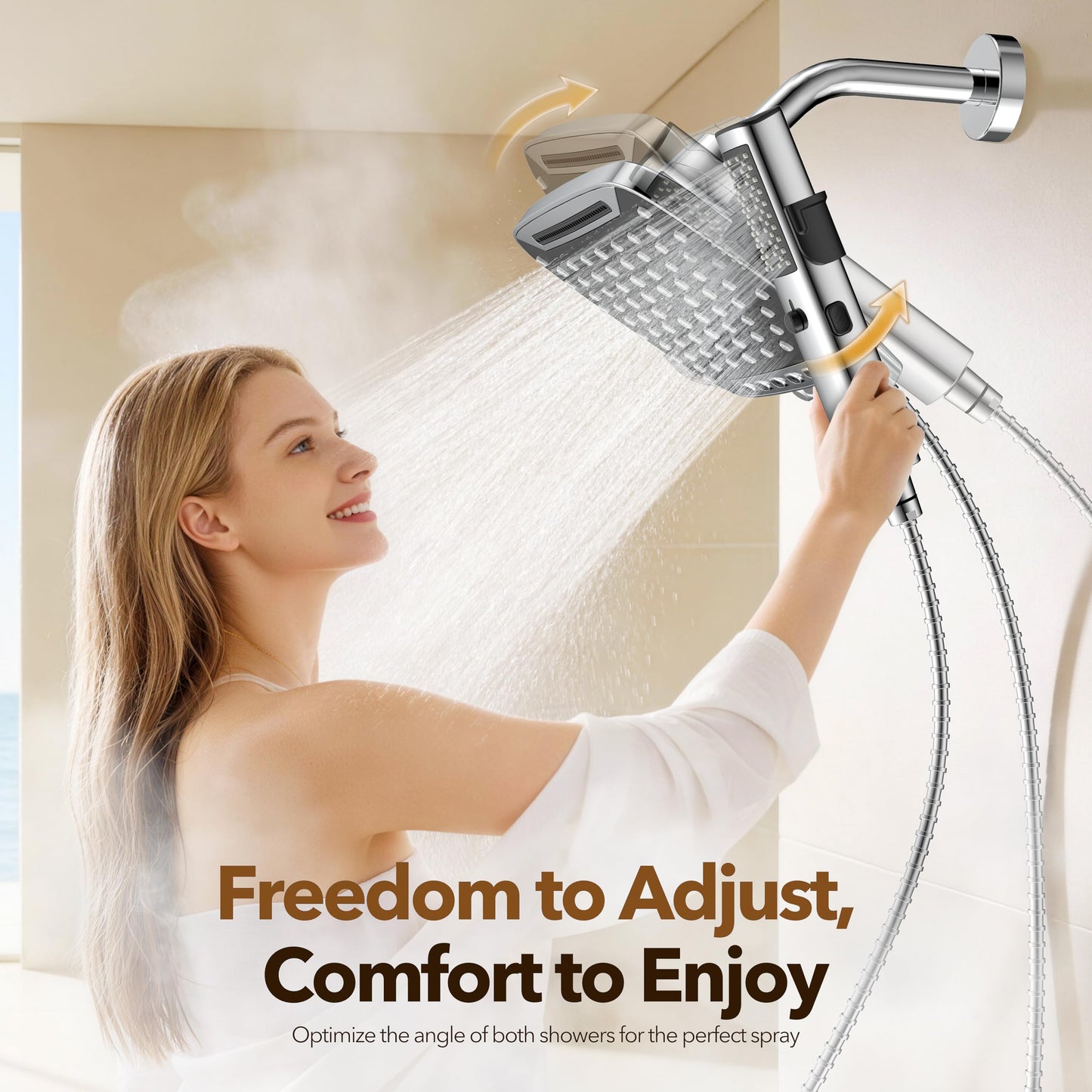 JDO High Pressure Rain Shower Head with Handheld Spray, 7 Modes Dual Shower Head Combo, 10 Inch Rainfall Showerhead Detachable, Power Wash for Bathroom Cleaning