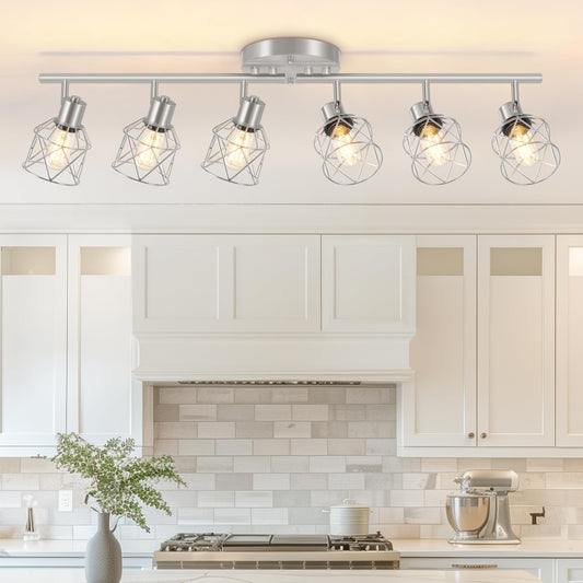 Baocuz 6-Light Brushed Nickel Multi-Directional Semi Flush Mount Ceiling Light, Kitchen Light Fixtures Ceiling Mount, Modern Metal Cage Close to Ceiling Lamp for Dining Room Hallway Entryway