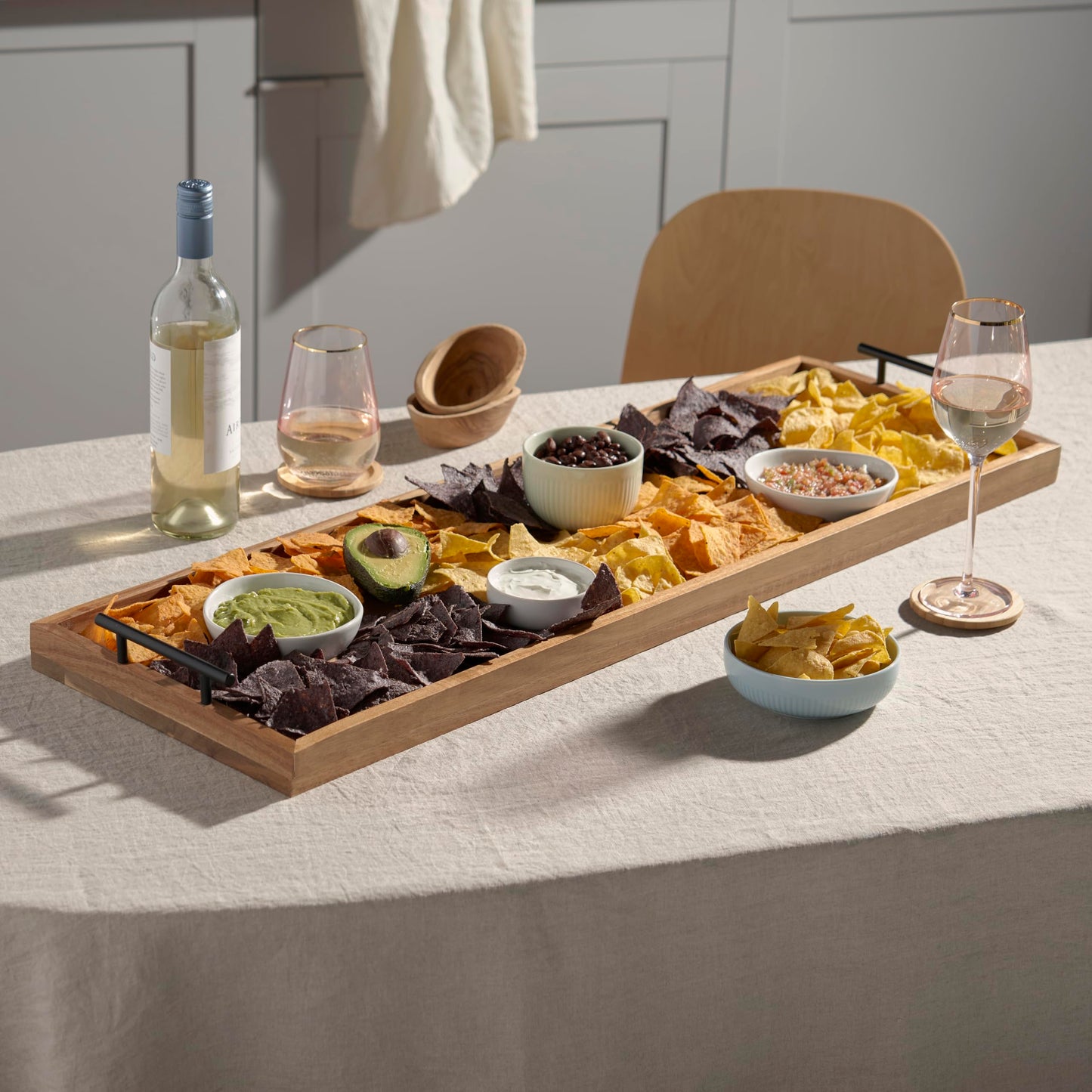 Twine Modern Manor Longboard Cheese Platter with Handles, Rectangular Cheese Board and Home Decor Tray, Dining Table Accessories Acacia Wood Set of 1