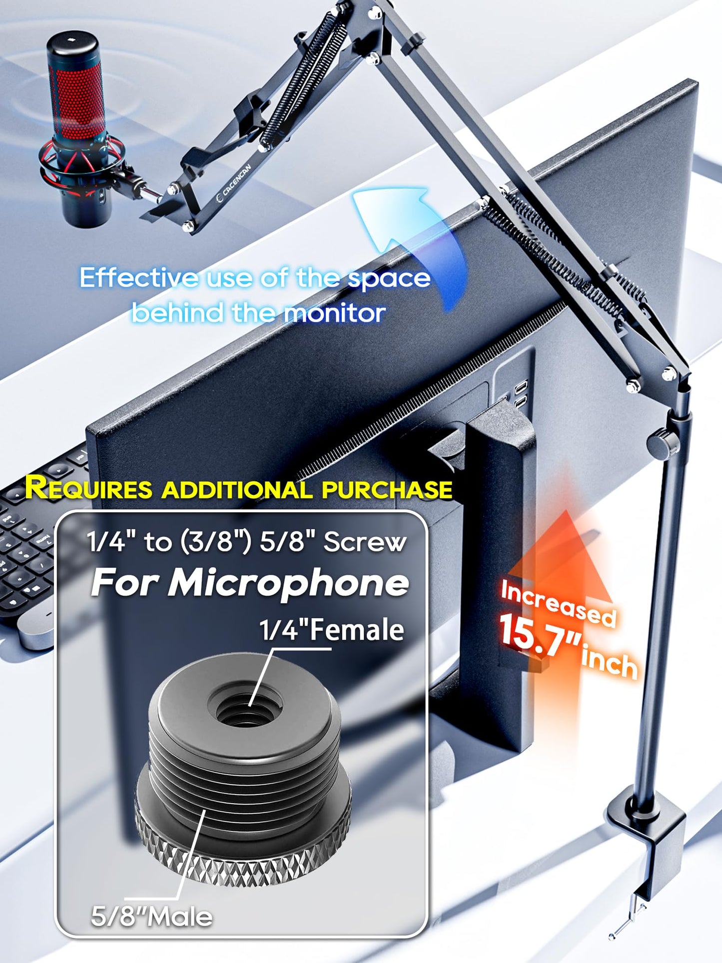CACENCAN Overhead Camera Mount, 5lb Horizontal Load-Bearing, 360° Adjustable Camera Stand for Desk, Flexible Camera Arm Desk Mount, with Phone Clamp, Tabletop Mount for DSLR Camera/Webcam/Microphone