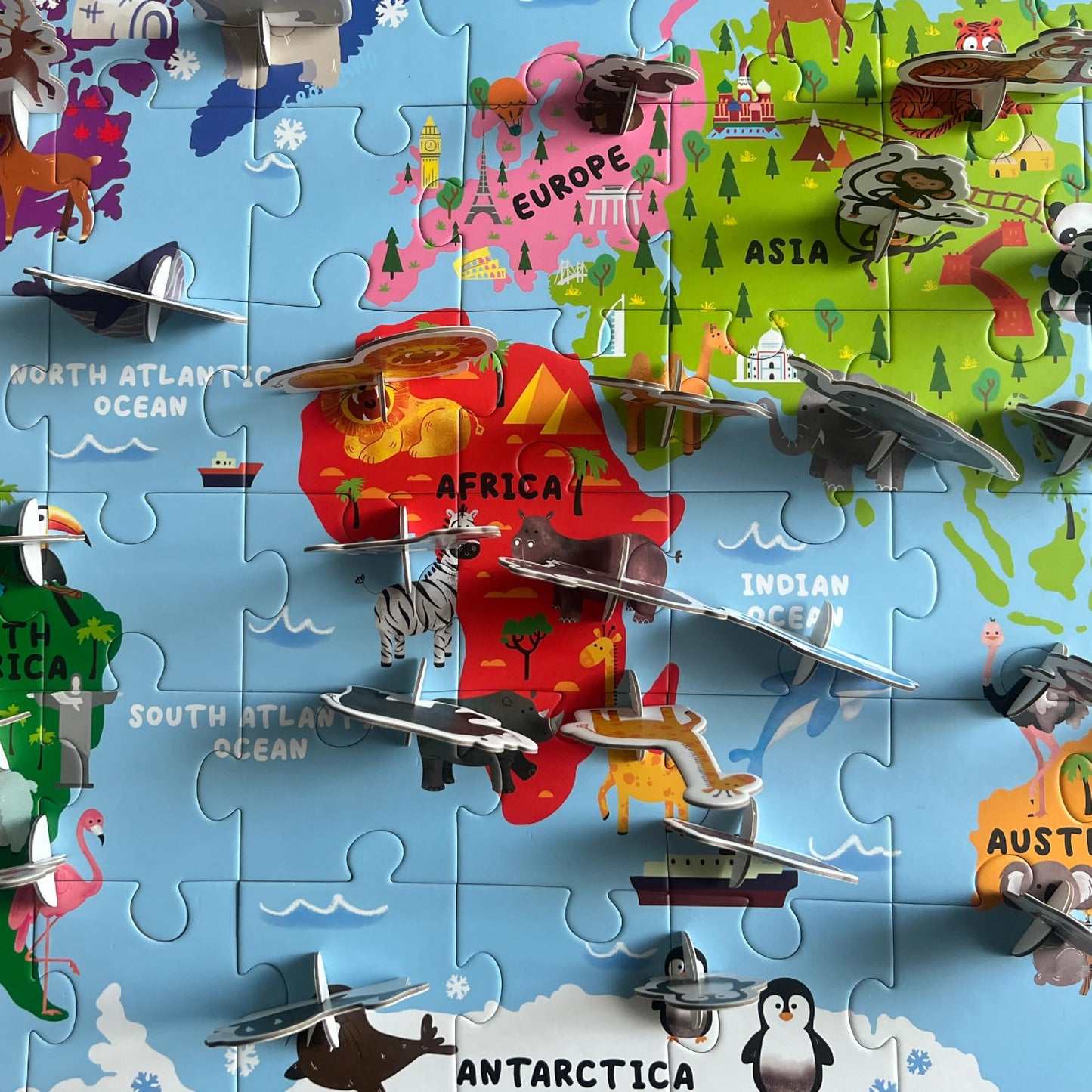 Giant Puzzles - Floor Puzzles for Preschoolers - with Interactive Standing Figures (World Map)