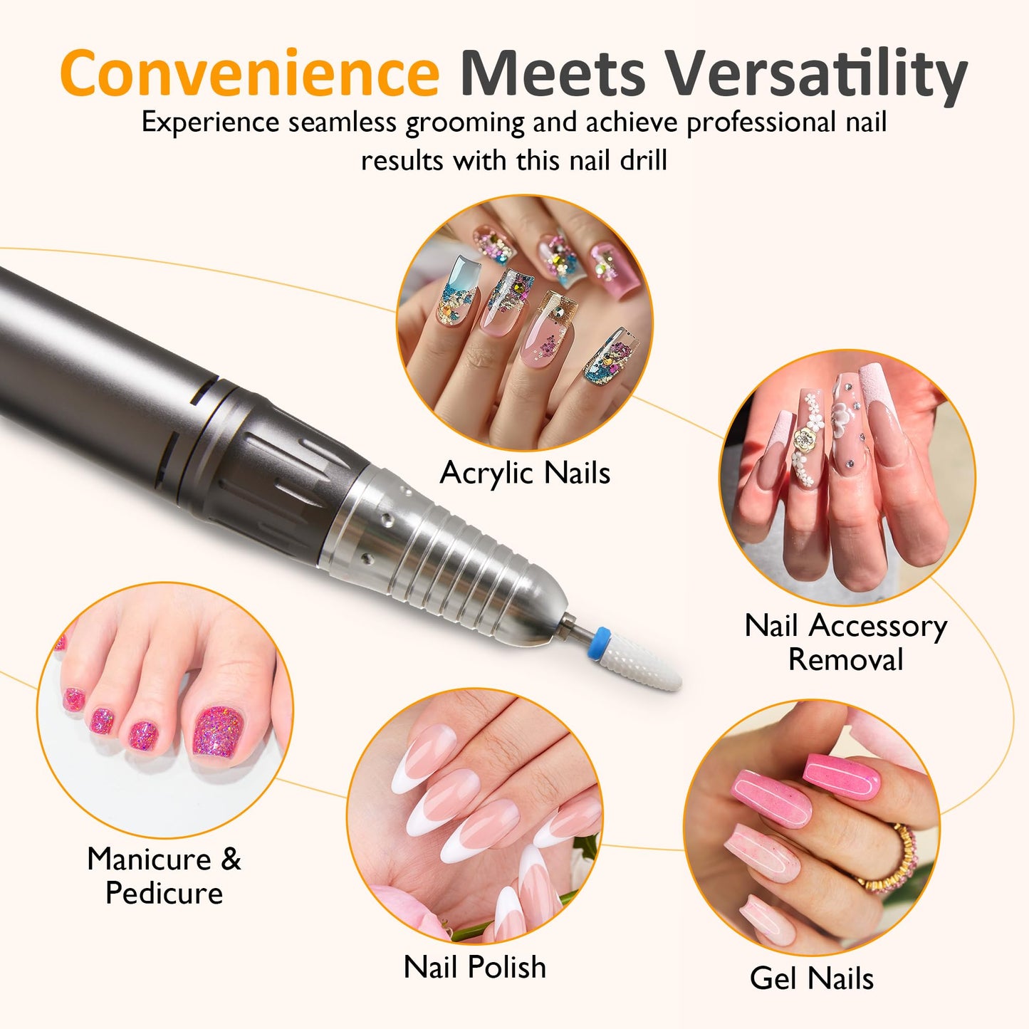 Sunvivi 40000RPM Electric Nail Drill, Rechargeable Nail File Set for Acrylic Nails Gel Polishing, Professional Nail Drill Machine Efile Manicure Pedicure Tools with Nail Drill Bits for Home Salon Use