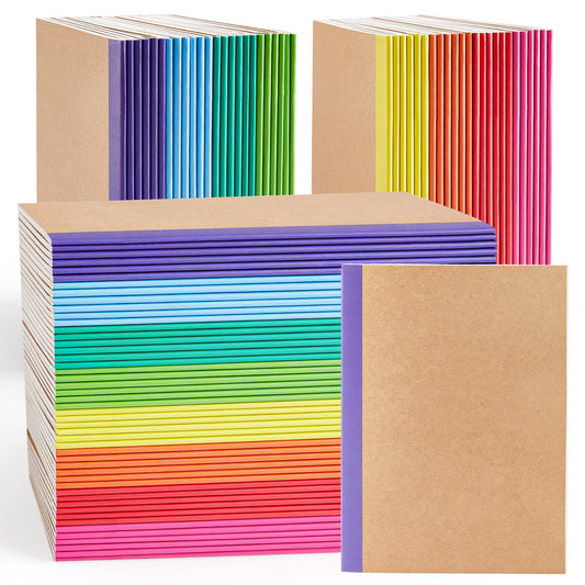 feela 96 Pack Composition Notebooks Bulk, Kraft Cover Lined Blank College Ruled Composition Travel Journals with Rainbow Spines For Women Students Business, 60 Pages, 8.3”x 5.5”, A5, 8 Colors