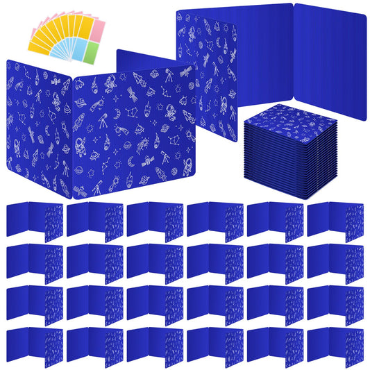 Blue 24-Pack Desk Dividers for Students, Space Style Plastic Study Carrel Divider, Durable Testing Dividers for Classroom Teacher Supplies, Easy to Clean Privacy Shield Folder Boards for Student Desk