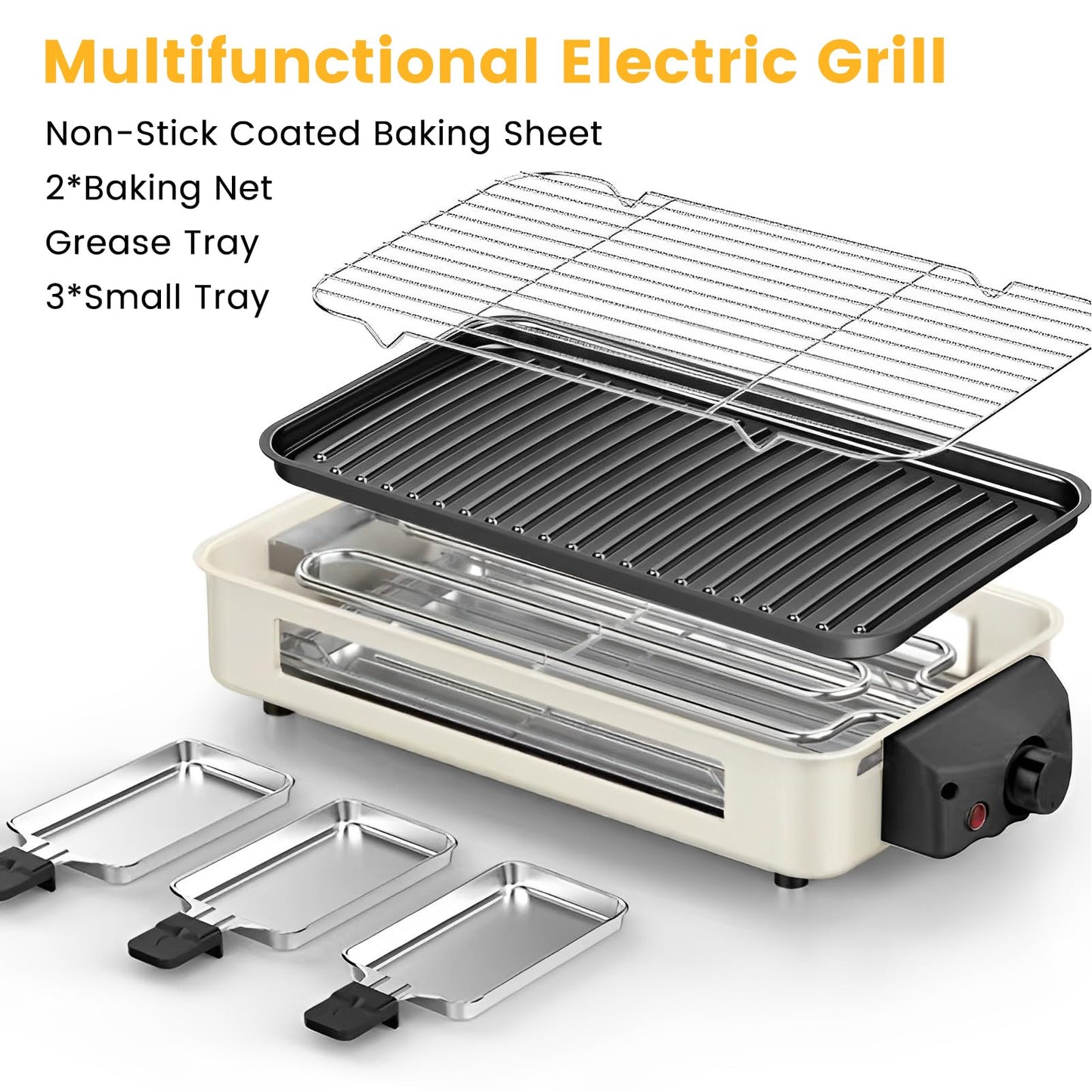 Electric Indoor Grill 1500W, YOHAWJAN 2 in 1 Smokeless Indoor Grills with Non-stick Removable Grill & Griddle Plate, Temperature Control, Portable Korean BBQ Grill with 3 Raclette Cheese Pans