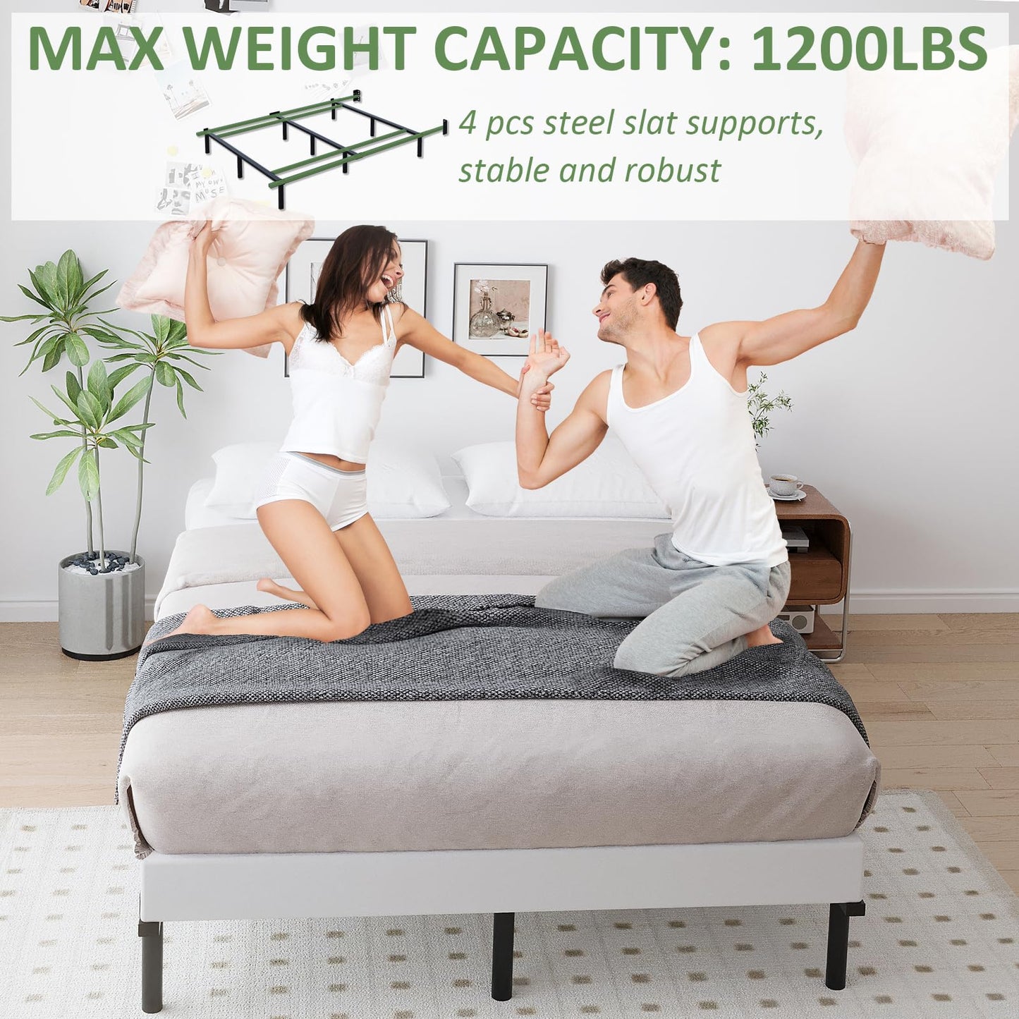 Mashomdec Full Metal Bed Frame, 7 Inch Low Heavy Duty Platform Bed Frames Full Size for Box Spring and Mattress, Easy Assembly, Noise-Free, Adjustable, Black
