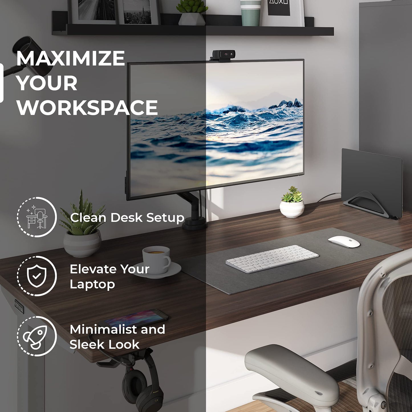 HumanCentric Vertical Laptop Stand for Desks (Matte Black) | Adjustable Holder to Dock Apple MacBook, MacBook Pro, and Other Laptops to Organize Work & Home Office