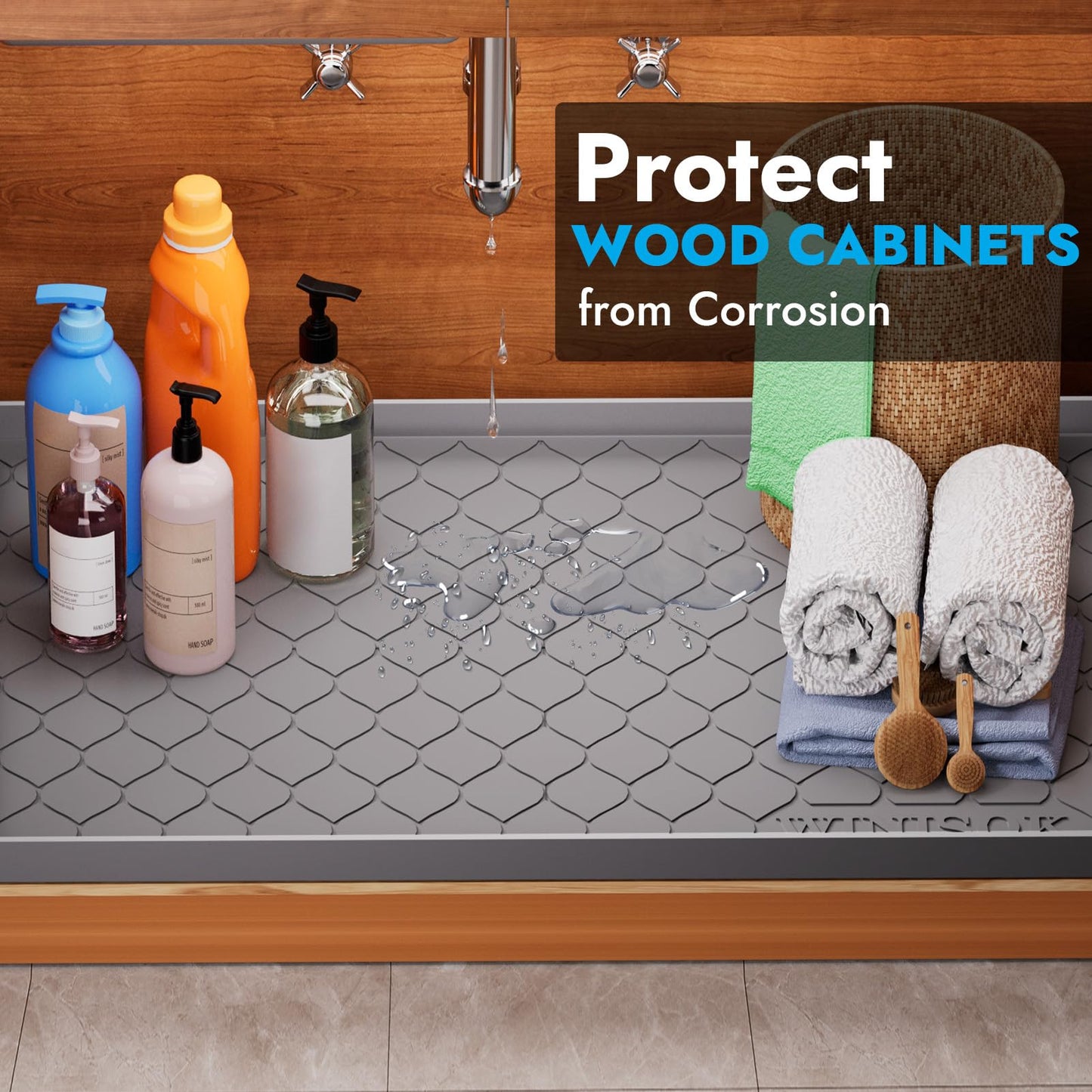 Winisok Silicone Under Sink Mat 40" x 22", kitchen Essentials and Gadgets, Shelf liner and Cabinet Protector, Home Organizers and Storage, Waterproof Bathroom Tray