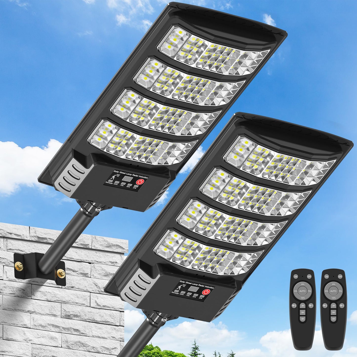 Solar Lights Outdoor - 6500K Solar Street Lights Outdoor Dusk to Dawn, 270° Wide Angle Security Flood Light IP66 Waterproof Solar Lights, Motion Sensor Led Street Lights For Yard/Road/Farm-2PACK