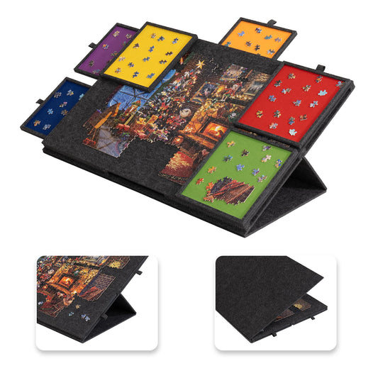 Lavievert 1500 Piece Tilting Puzzle Board with 2-in-1 Designed Stand & Cover, Lightweight Felt Mat Plateau with 6 Colored Drawers, Portable Jigsaw Puzzle Table with Storage for Adults – Dark Gray