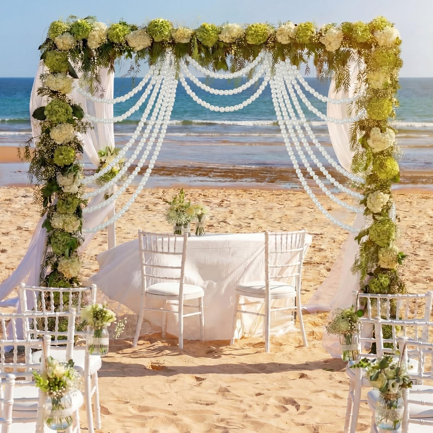 Canlierr 2 Pcs 5.6ft Wedding Giant Pearl Garland Decorations 25mm Large Faux Bead Garland with Hook for Ceremony Photo Booth Outdoor Proposal Scene Garden Beach Party Decor (Ivory White, Simple)