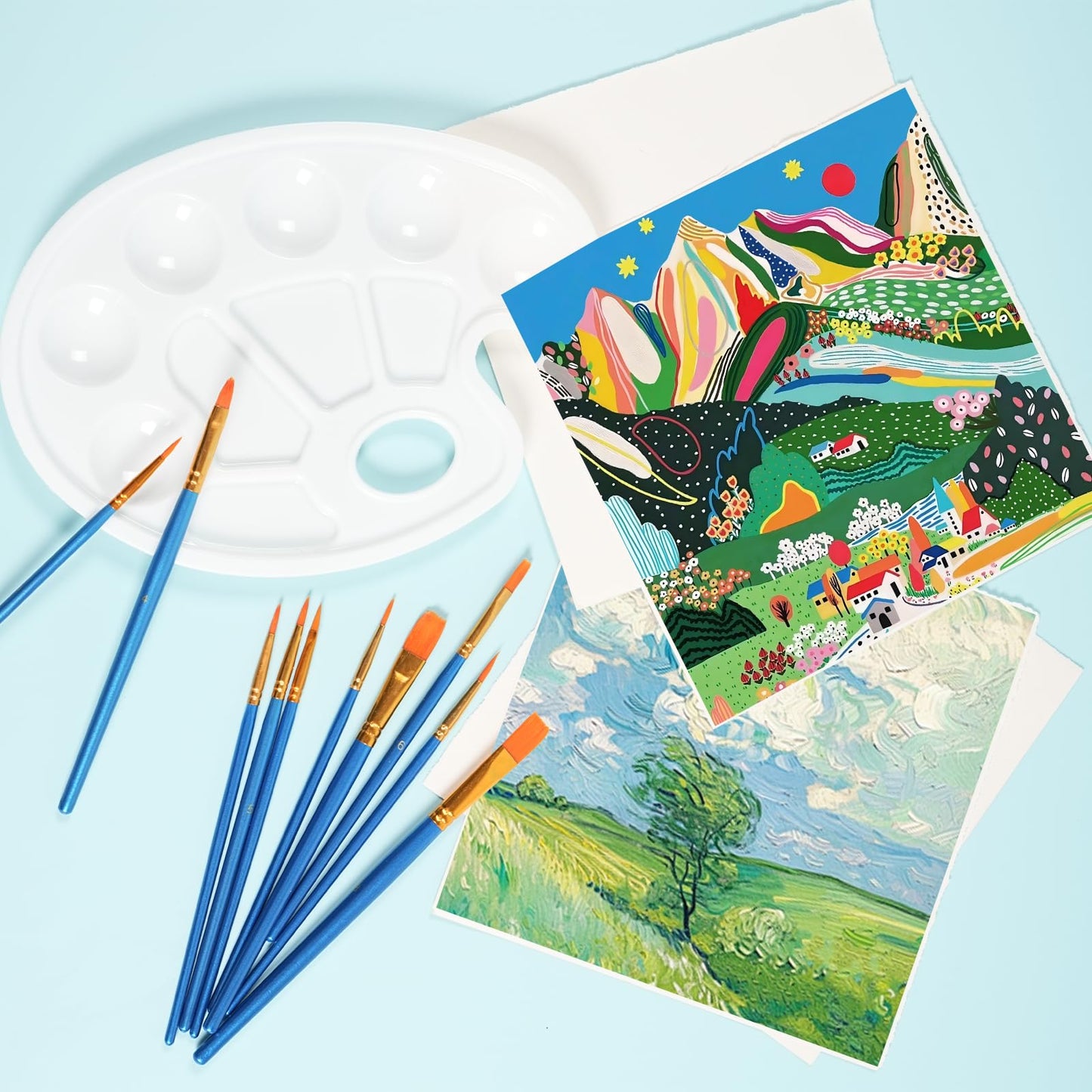 S & E TEACHER'S EDITION 330 Pcs Paint Brush Set, 300 Pcs Paint Brushes, 30 Pcs Palettes for Kids/Adults to Create Art Painting
