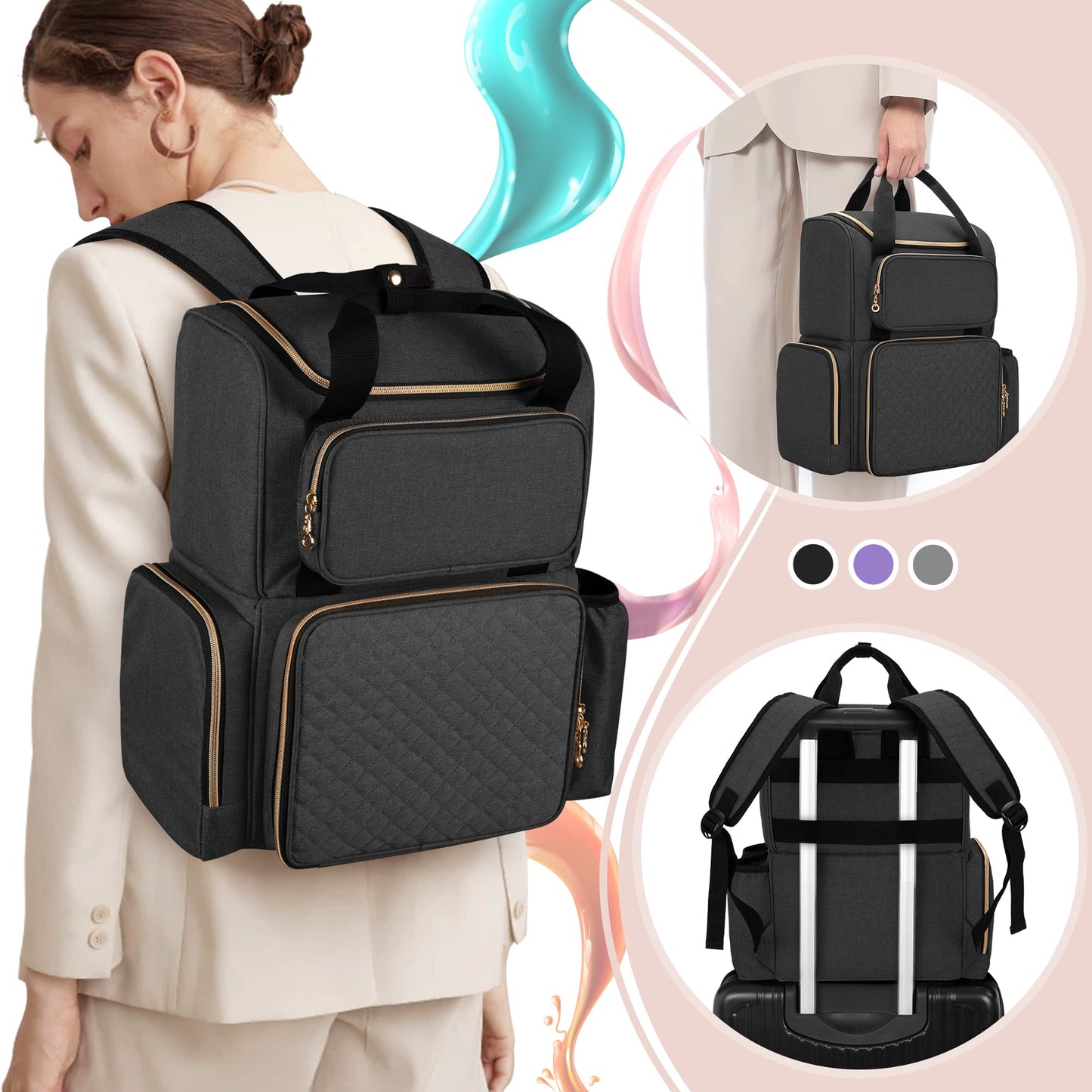 LUXJA Nail Polish Organizer (Backpack Version) Holds 70 Bottles and a Nail Lamp, Travel Nail Polish Bag with 2 Removable Cases and Tools Storage Pockets (Patent Pending), Black