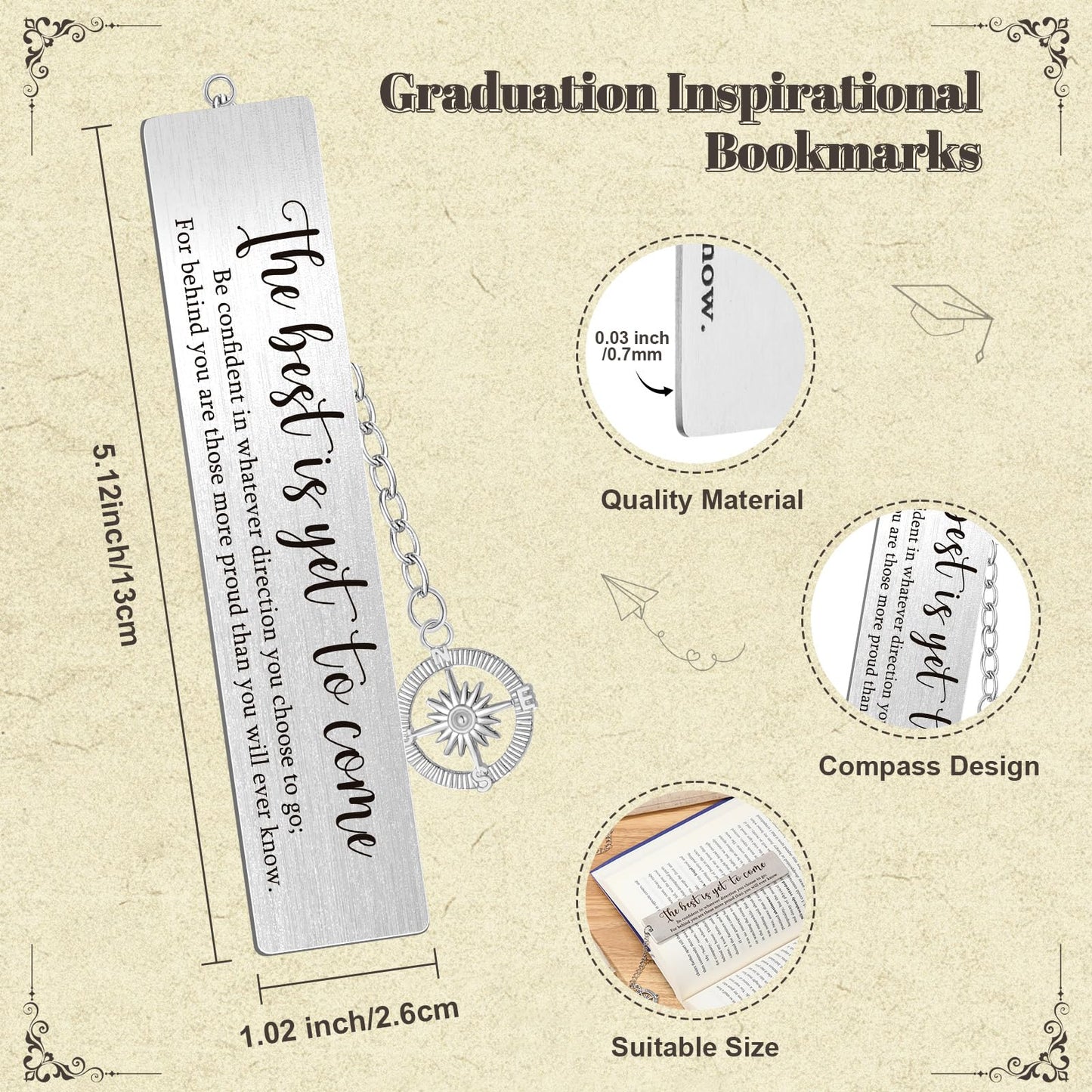 Skyygemm 36 Sets Graduation Bookmarks Gift Bulk, 2026 Grad Compass Bookmark Gift Set with Advice Cards and Organza Bags, Inspirational Graduation Party Favors for Graduates