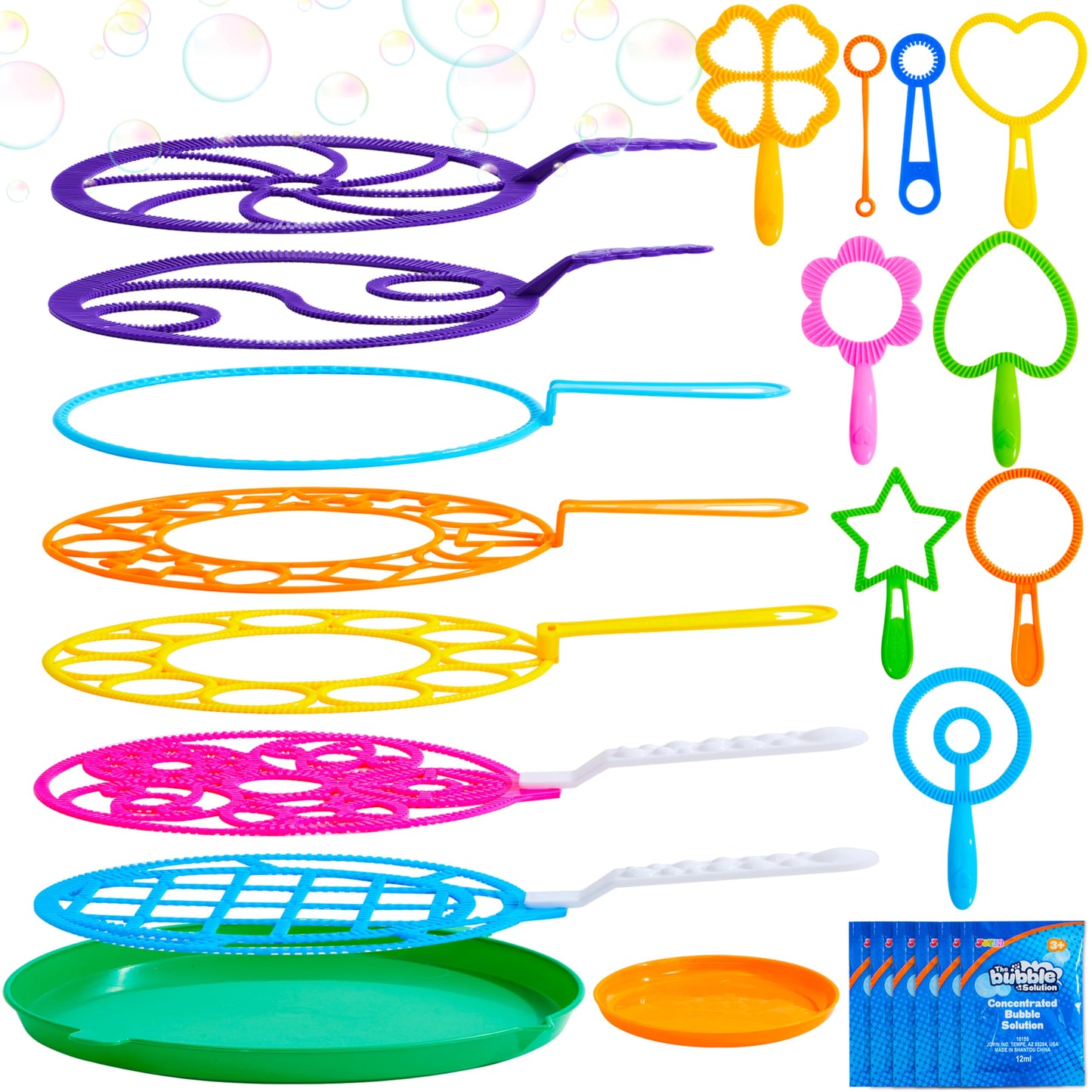 JOYIN Big Bubble Wands Set, 18 Pcs Giant Bubble Maker with Tray, 12" Large Bubble Wands Bulk for Kids Summer Outdoor Activity Party Favors, 6 Pcs Bubble Solution Suitable for All Age People