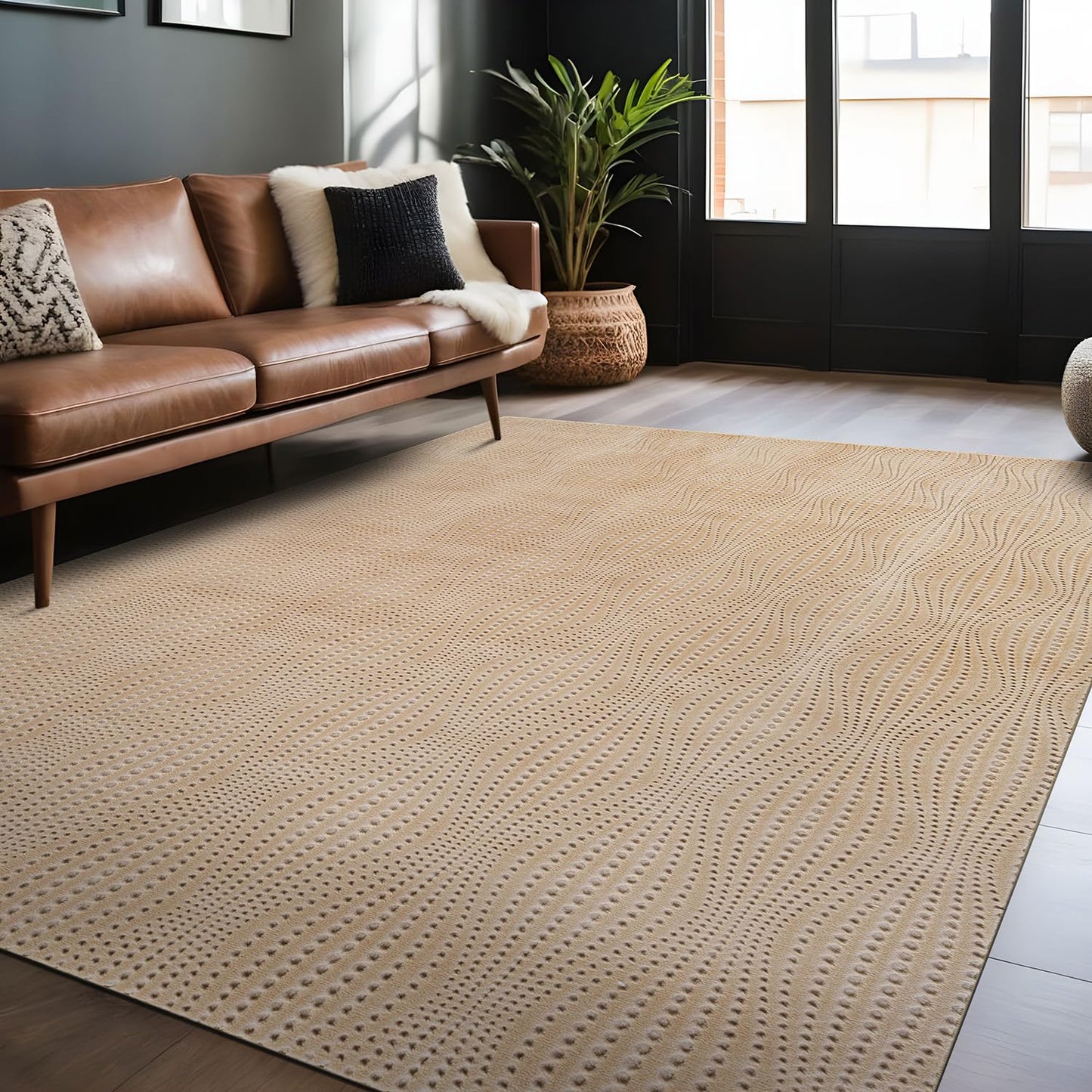 Luul Home Modern Beige Non Slip Rug Solid 4x6 Non Skid Soft Rubber Back Area Rugs for Living Room Kitchen Bedroom Bathroom Dining Room Easy Cleaning Stain Resistant Non Shedding Carpet 4 x 6