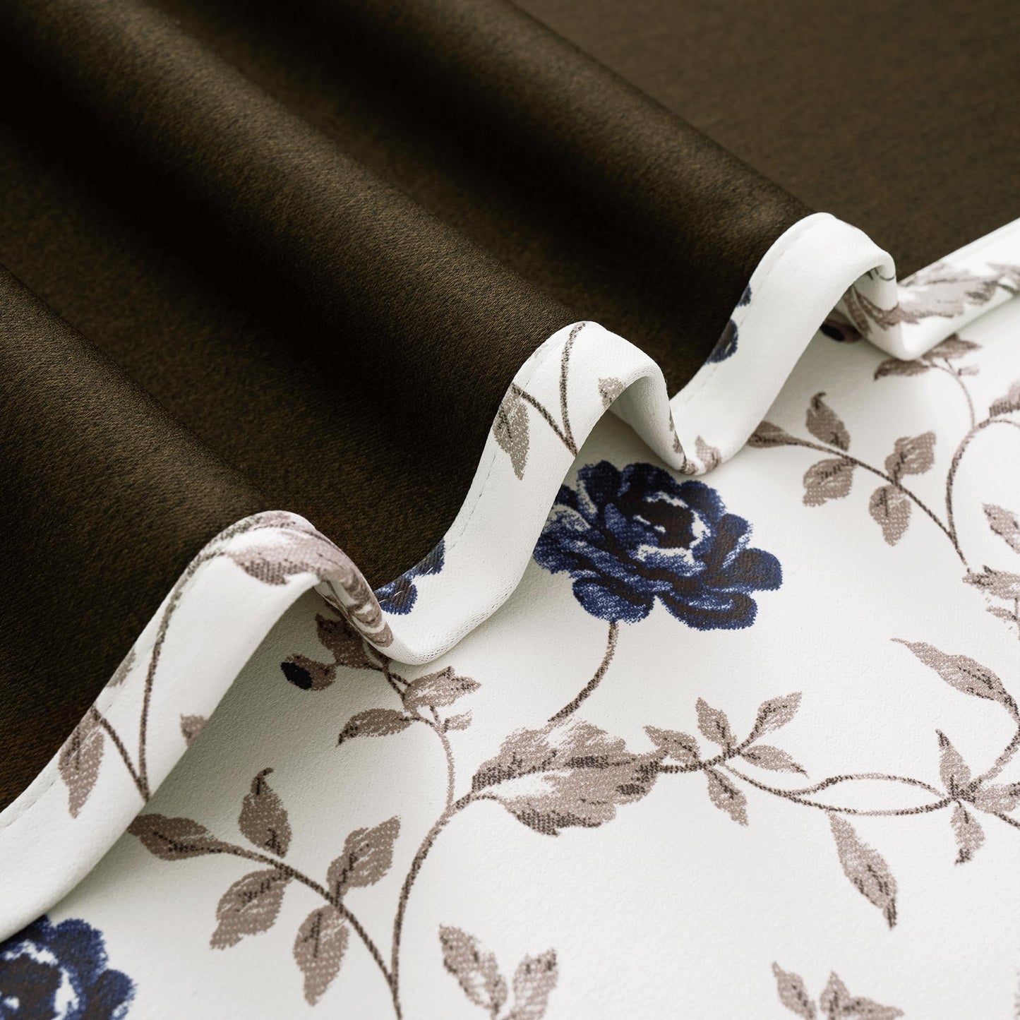 Beauoop Floral 100% Blackout Curtains 84 Inches Long 2 Panels for Bedroom Living Room Blue Brown on Beige Vintage Rose Flower Patterned Room Darkening Thermal Soundproof Grommet Window Drapes, 52X84