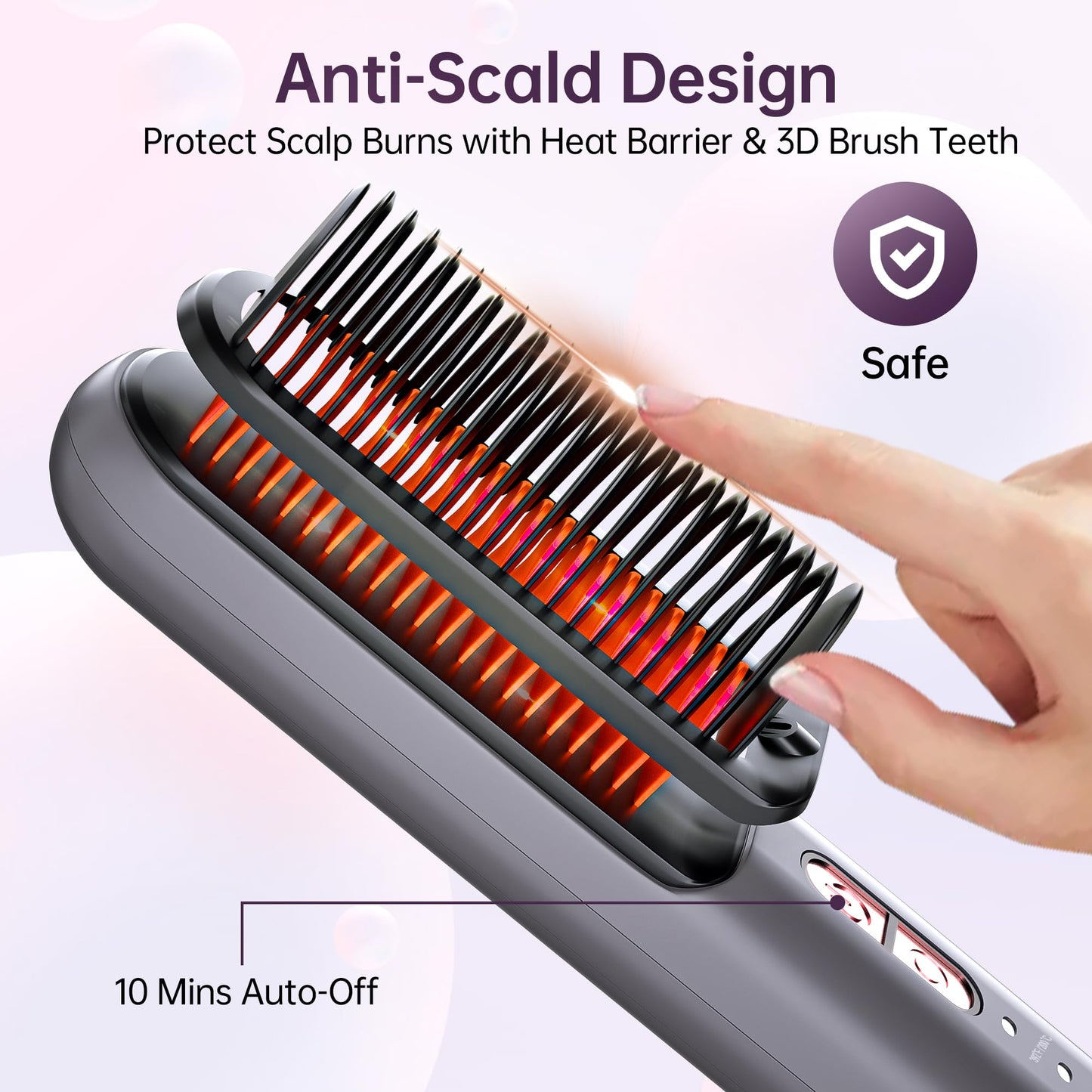 BGFOX Cordless Hair Straightener Brush [10 Mins Shiny Look Anytime Anywhere], USB Rechargeable Portable Ionic Hair Straightener Comb Straightening Brush for Women Travel with 3 Temps 30s Fast Heating