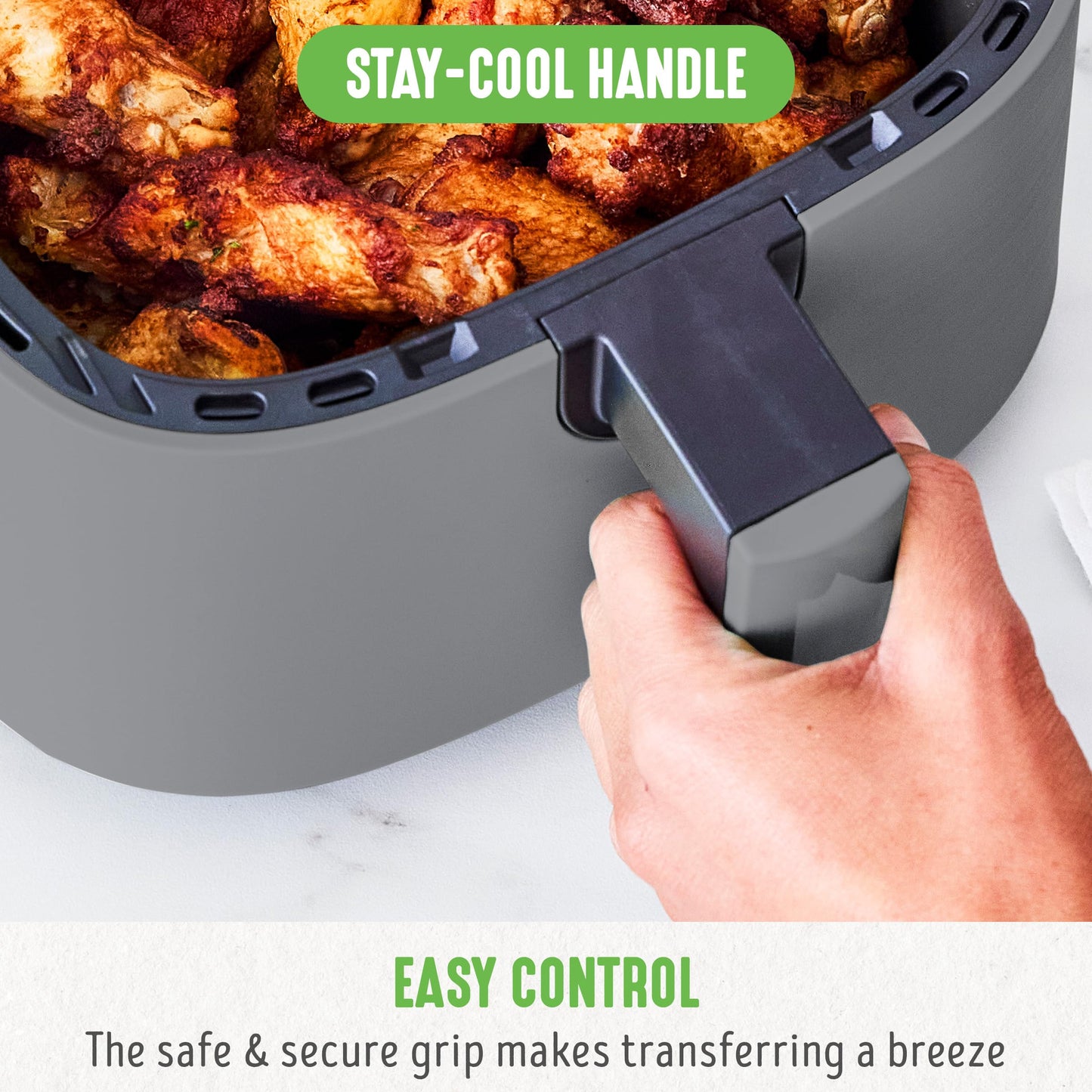 GreenLife 4.5QT Air Fryer, Mechanical Dial Controls, PFAS-Free Ceramic Nonstick Drawer, Adjustable Temp & Timer, LED Indicator, Oil-Less Cooking, Dishwasher Safe, Compact Family Size, Graphite