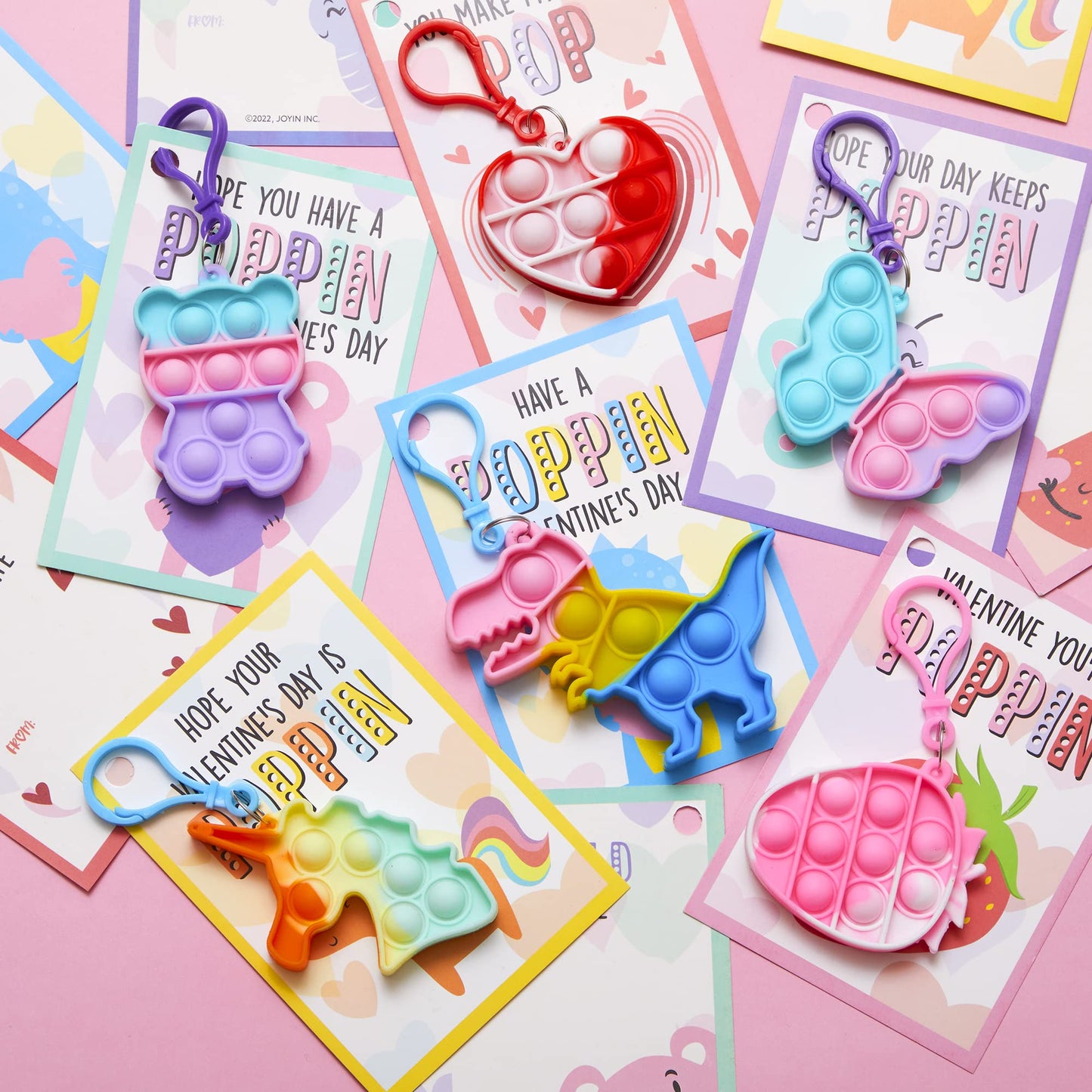 JOYIN 12 Packs Valentine's Day Cards with pop Keychain Toys, Stress Anxiety Relief Toys with Cards for Kids Valentine's Classroom Exchange Prizes, Valentine's Day Party Favors