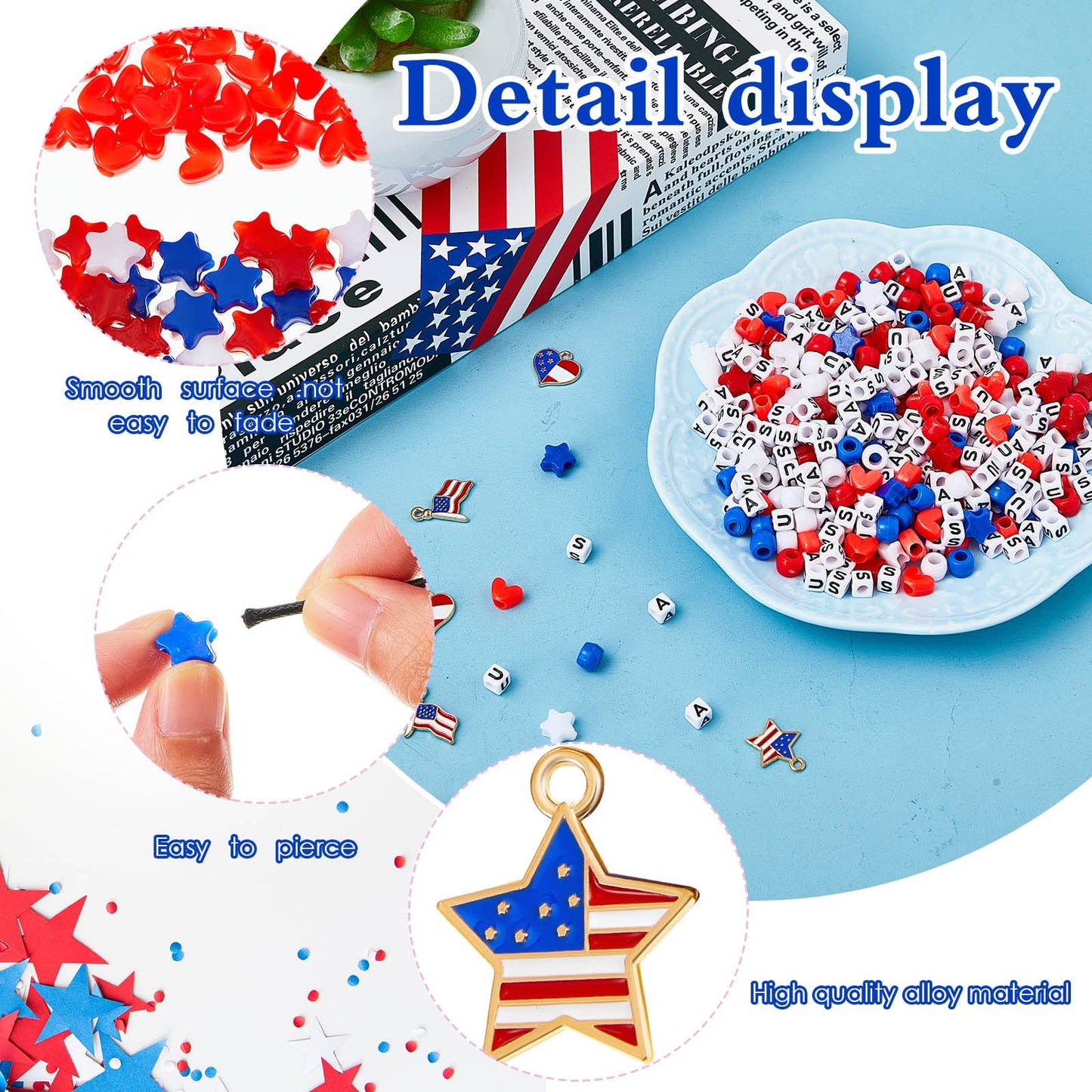 Deekin 4th of July Kids Patriotic Jewelry Craft Kits for Independence & Memorial Day, Veteran's Day - DIY Funny Home Activities (60 Set)