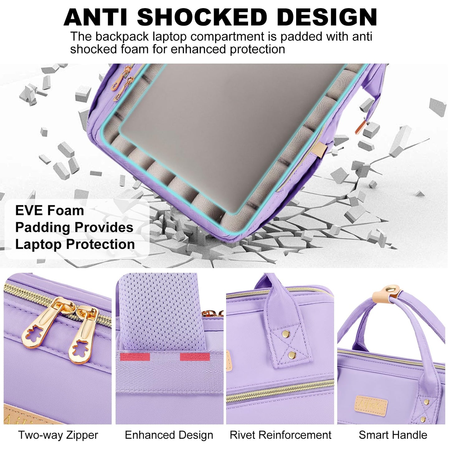 AIJIEKE Lunch Backpack for Women, 15.6 Inch Laptop Backpack with Detachable Insulated Cooler Lunch Box, 2-in-1 Water Resistant Work Computer Bag for Nurse Teacher College Commute, Purple