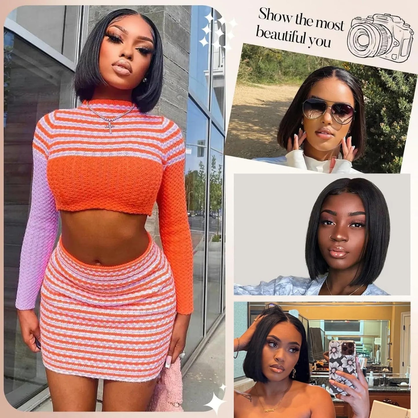 Keytac Bob Wig Human Hair Glueless Wear and Go Pre Plucked Pre Cut Straight Short Bob lace front Wigs for Women 5x5 Hd Lace Closure Bob Wig Brazilian Virgin Hair 180% Density Natural Black 12 Inch