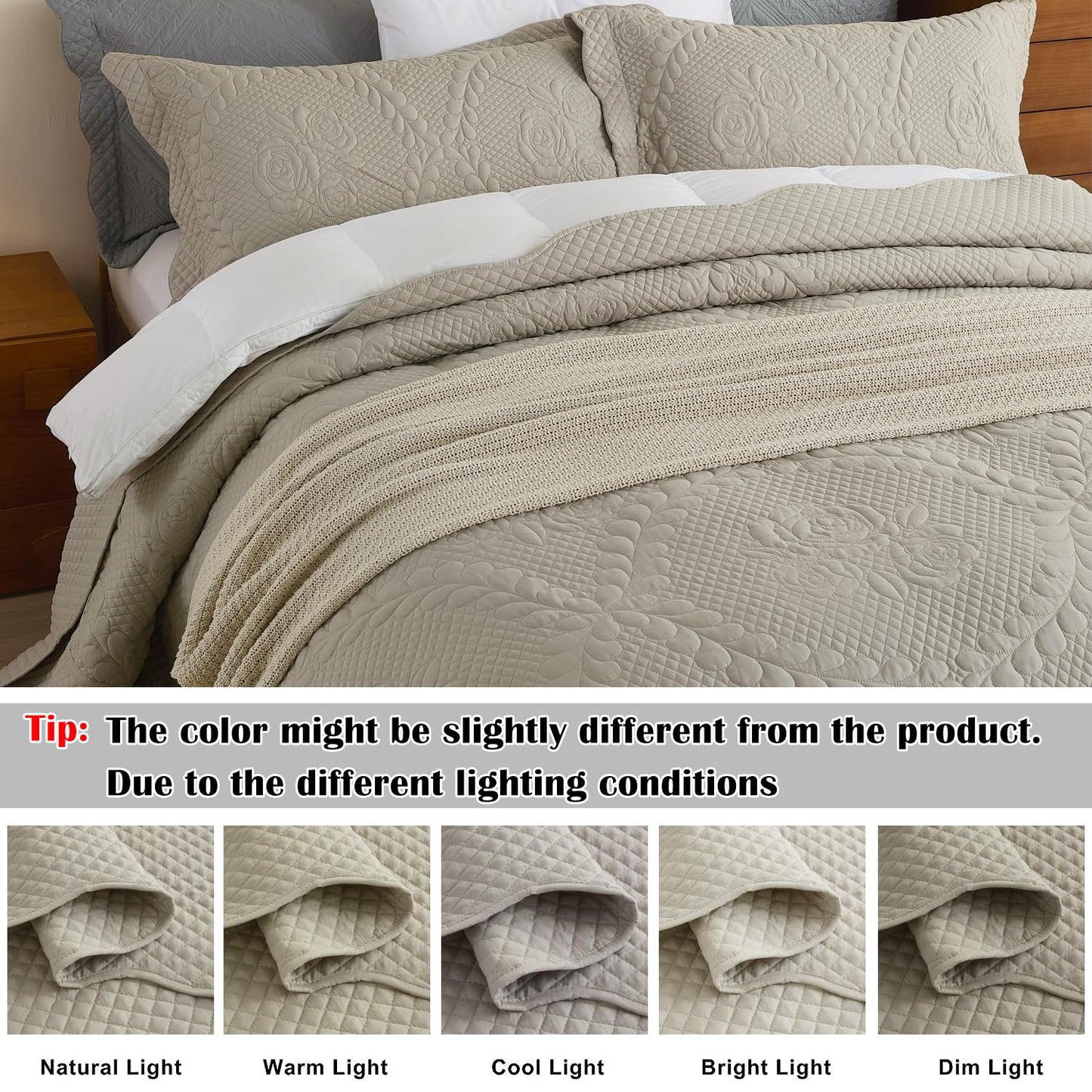 EVENHUG Oversized King Bedspreads California King Quilt Set with Pillow Shams Extra Wide Large King Size Quilts Lightweight Coverlet Bedding Sets Taupe 120"x120"