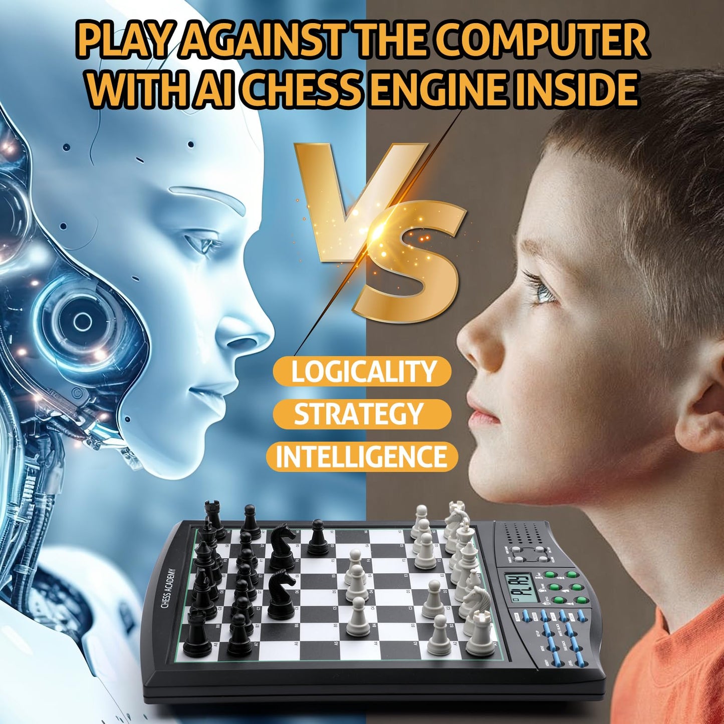 LEVEROAM Talking Chess Academy with Voice Teaching System, Electronic Chess Set with Strong Magnetic Pieces, Electronic Chess Board with Rating ELO 2000, Smart Chess Board Great for Brain Training