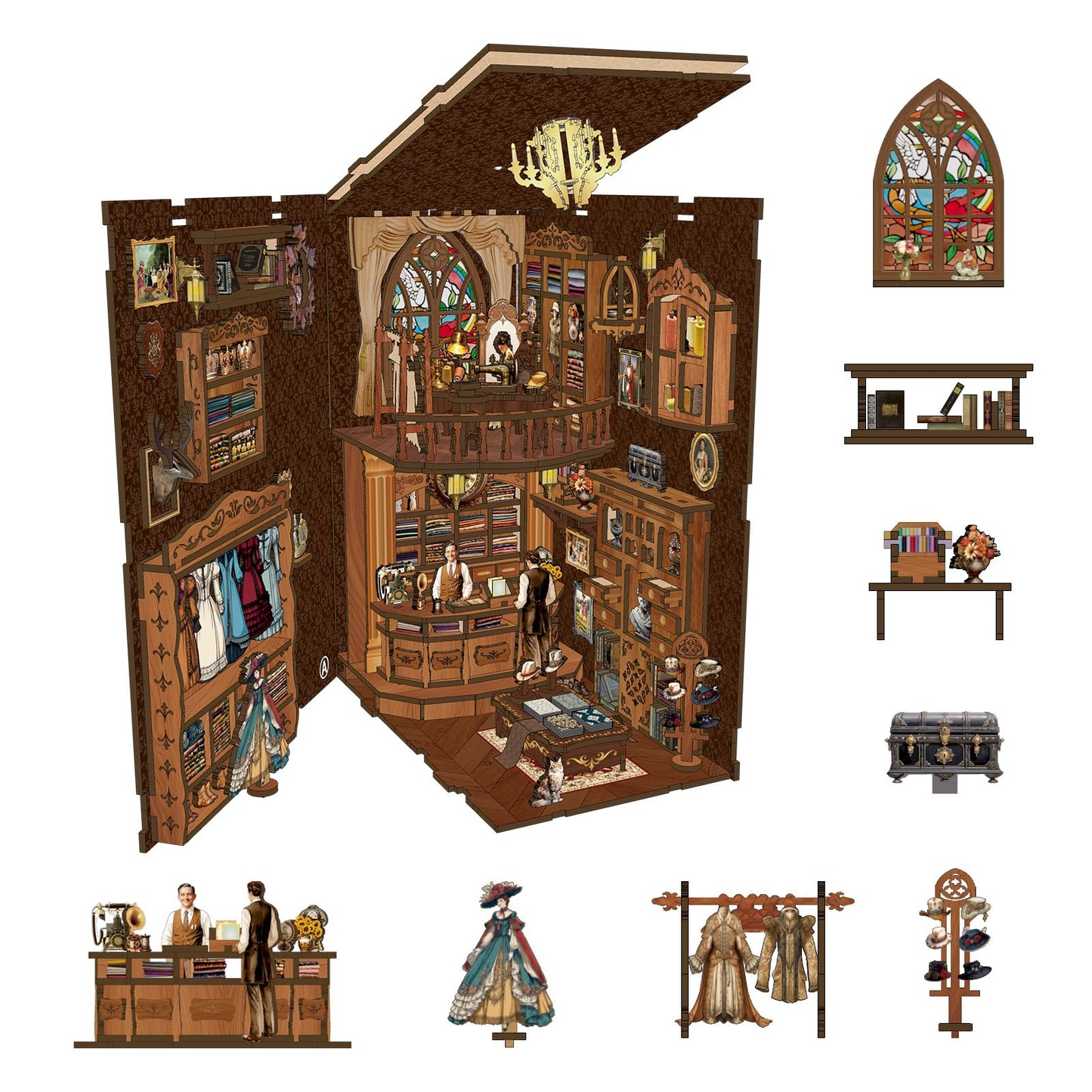 SUNNINO Book Nook Kit - DIY Miniature House Kit Doll House 3D Wooden Puzzles Book Nook Kits for Adults Creative Gift for Teens Family Friends