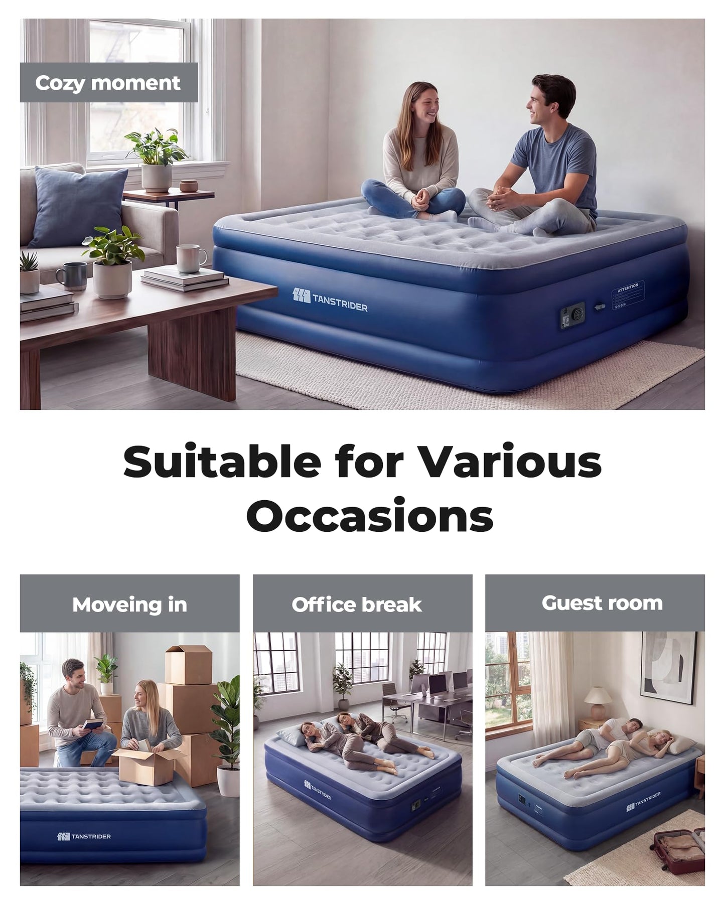 TANSTRIDER Full Size Air Mattress with Built in Pump, 18'' Raised Blow Up Mattress in 3 Mins Inflation/Deflation,Double Inflatable Air Bed for Guests & Home, Outdoor colchon inflable 600lbs Max