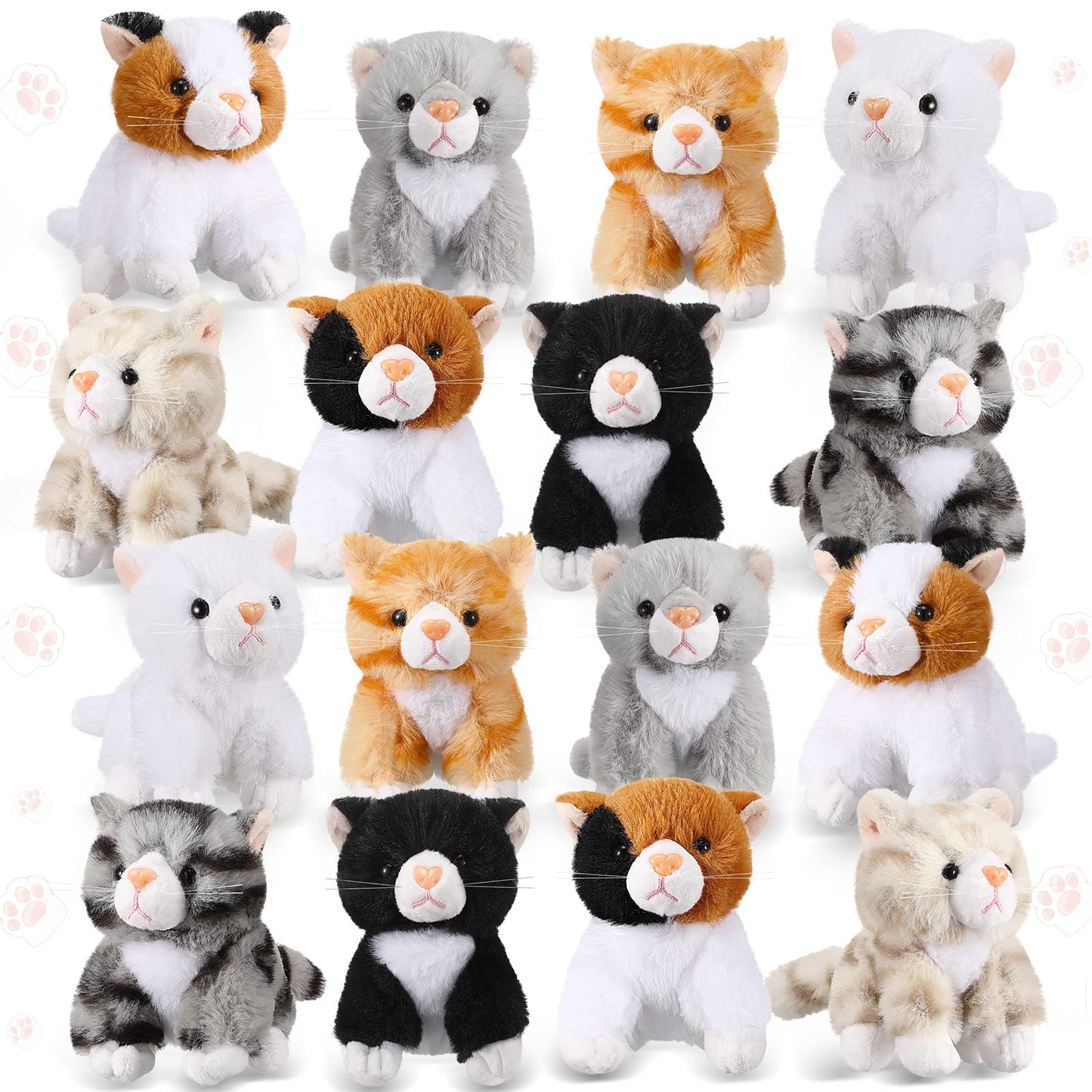 Leitee 16 Pcs Cat Stuffed Animals Bulk 5 Inch Kitten Plush Toy Assorted Cute Stuffed Cat Gift Small Fluffy Animal Toy for Birthday Adopt Pet Party Favor Classroom School Supplies(Cute Style)