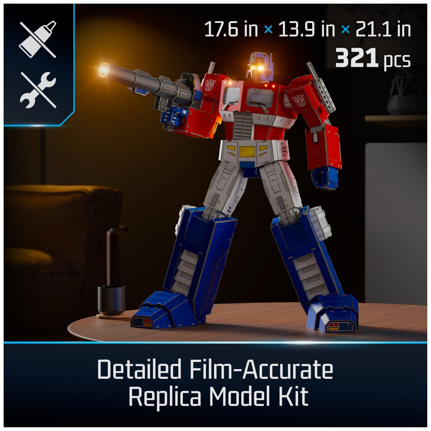 4D Build, Transformers Optimus Prime 3D Model Kit with LED Lights, Transformers Collectibles & Desk Décor, Adult Building Toys, 3D Puzzles for Adults & Teens, 321 Pieces, for Ages 12 & Up