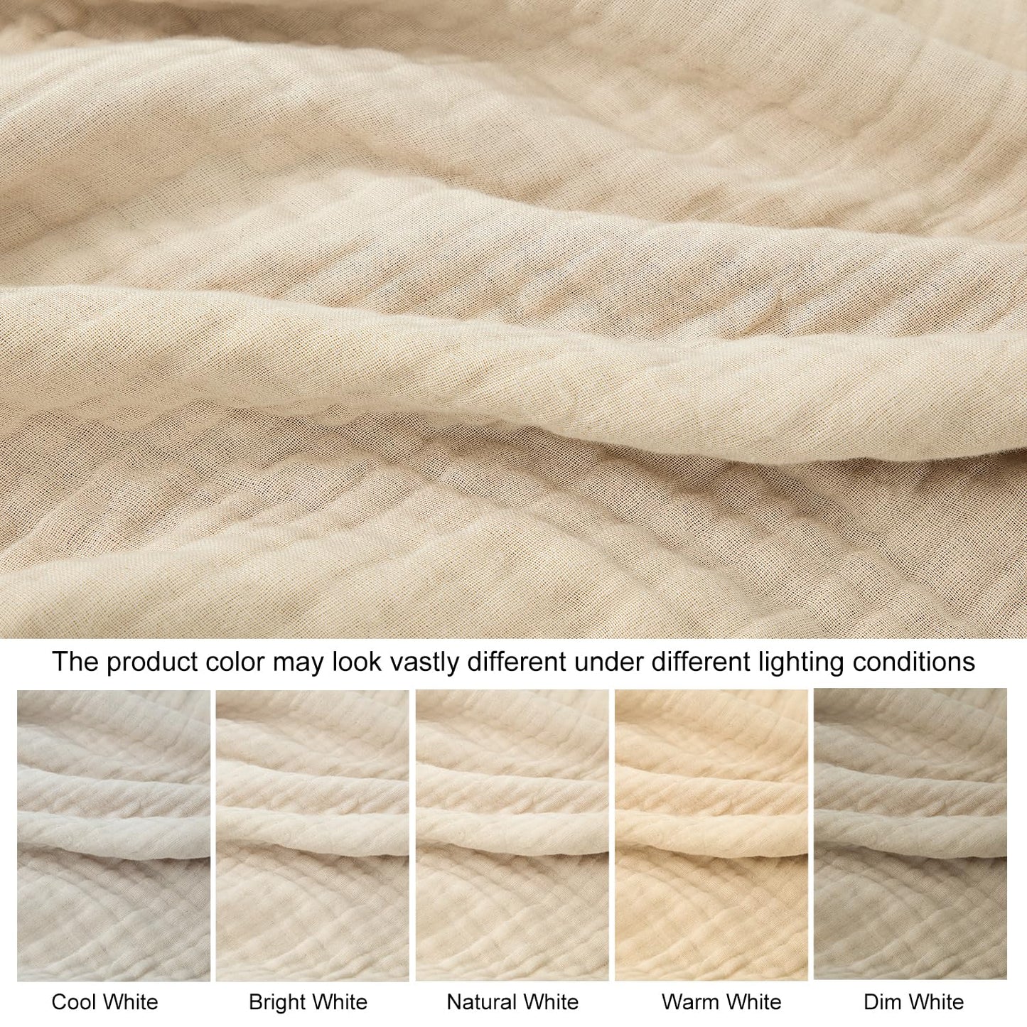 100% Cotton Ultra Soft Muslin Blankets for Adults, 6-Layer Lightweight King Size Blanket for Bed, Pre-Washed Breathable Gauze for Bed Layering, All Season Comfort, Linen Beige 108"x90"