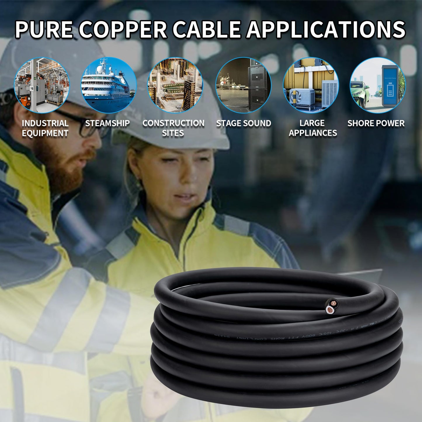 8 Gauge 2 Conductor Electrical Wire 8/2 Wire 100FT 600V 8 AWG 2 Conductor Wire for Motor Leads, Portable Lights, Battery Chargers, Machinery, Large Speakers (8AWG-2C, 100FT)
