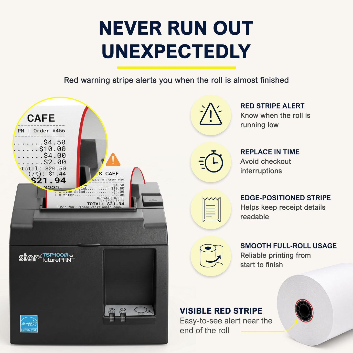 Vonlyst Receipt Paper Roll 3 1/8 x 230 for Square Register and Square POS System connected to Star Micronics Thermal Printer (Pack 12 rolls)