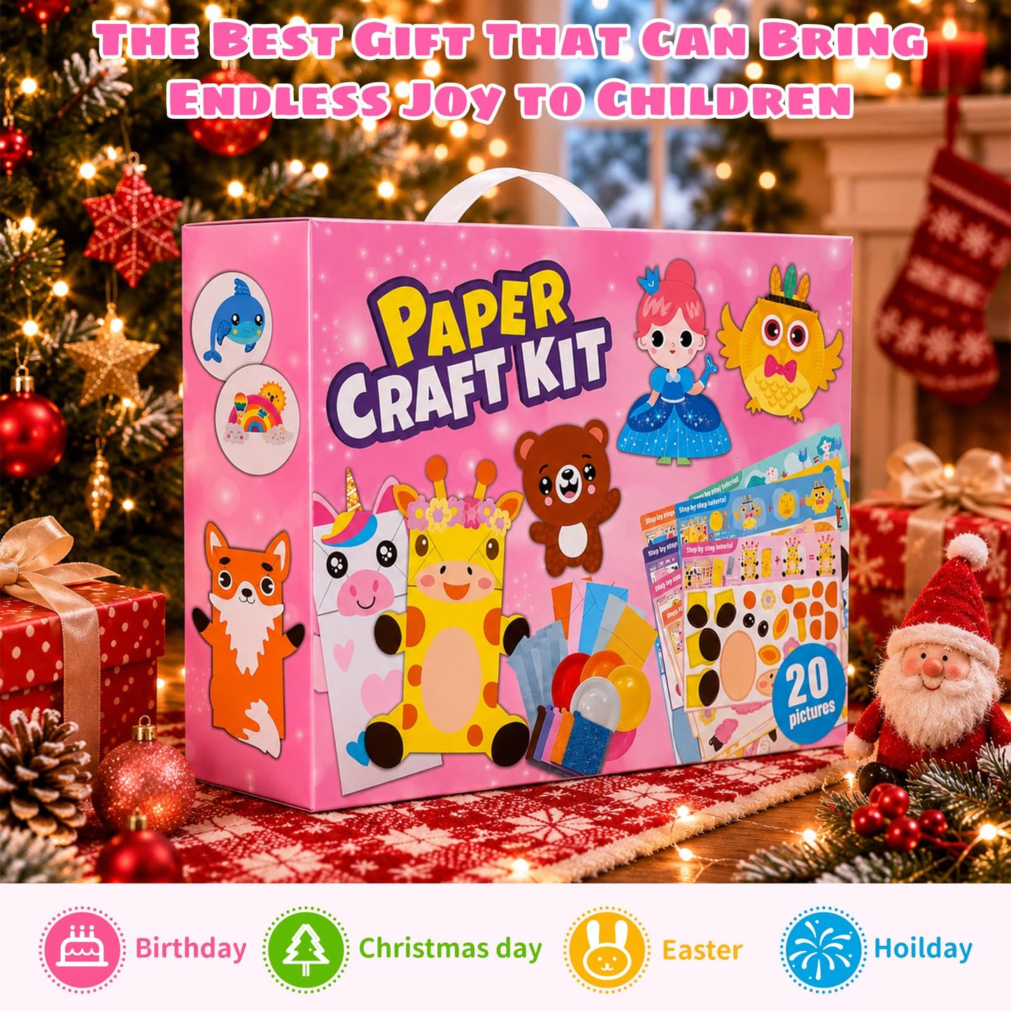 20 Animal Arts & Crafts Kit for Kids 4-6, All-Inclusive Toddler Craft Box with Paper Plates, Puppets, Fun Activities, Tigers, Lions (134 characters) (Princess)