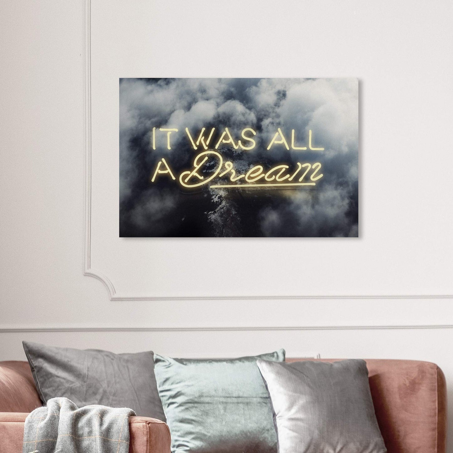 The Oliver Gal Artist Co. Typography and Quotes Wall Art Canvas Prints 'IT was All A Dream Home Décor, 36 in x 24 in, Yellow, Gray