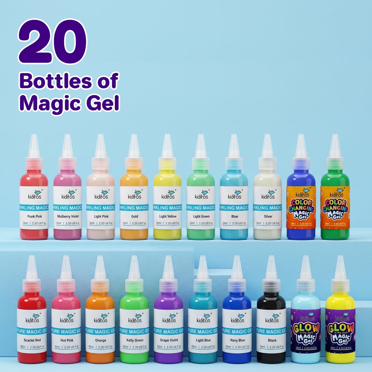 Kiditos Dinosaur Magic Water Elf Toy Kit–Squishies for Kids, 20 Gels & 10 Molds, Magic Gel Water Pets Sensory Toy, Fun DIY Craft Kit, Party Favors, Birthday for Kids Ages 3+