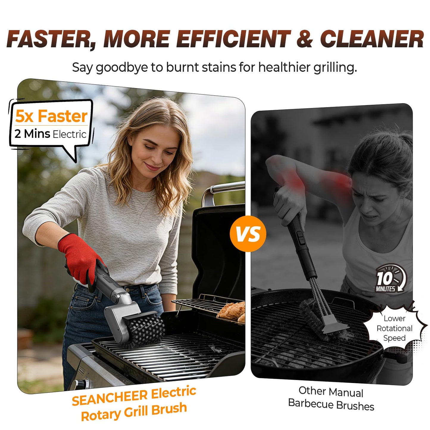 Electric Grill Brush for Outdoor Grill, 3-Speed Rotating Electric BBQ Grill Brush, 5000mAh Rechargeable Battery, 304 Stainless Steel Grill Cleaning Brush with Powerful Burnt Food Removal