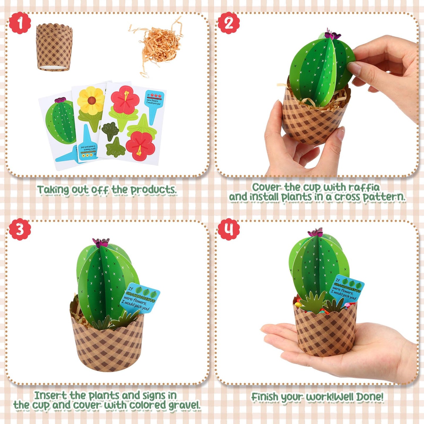 Motipuns 30 Set Flower Craft Kits for Grandparents Day Grandparents Day Gifts Bulk Grandparents Appreciation Week Flower Bouquet Craft Make Your Own Plant Set DIY Thankful Gift Craft Fun Activities