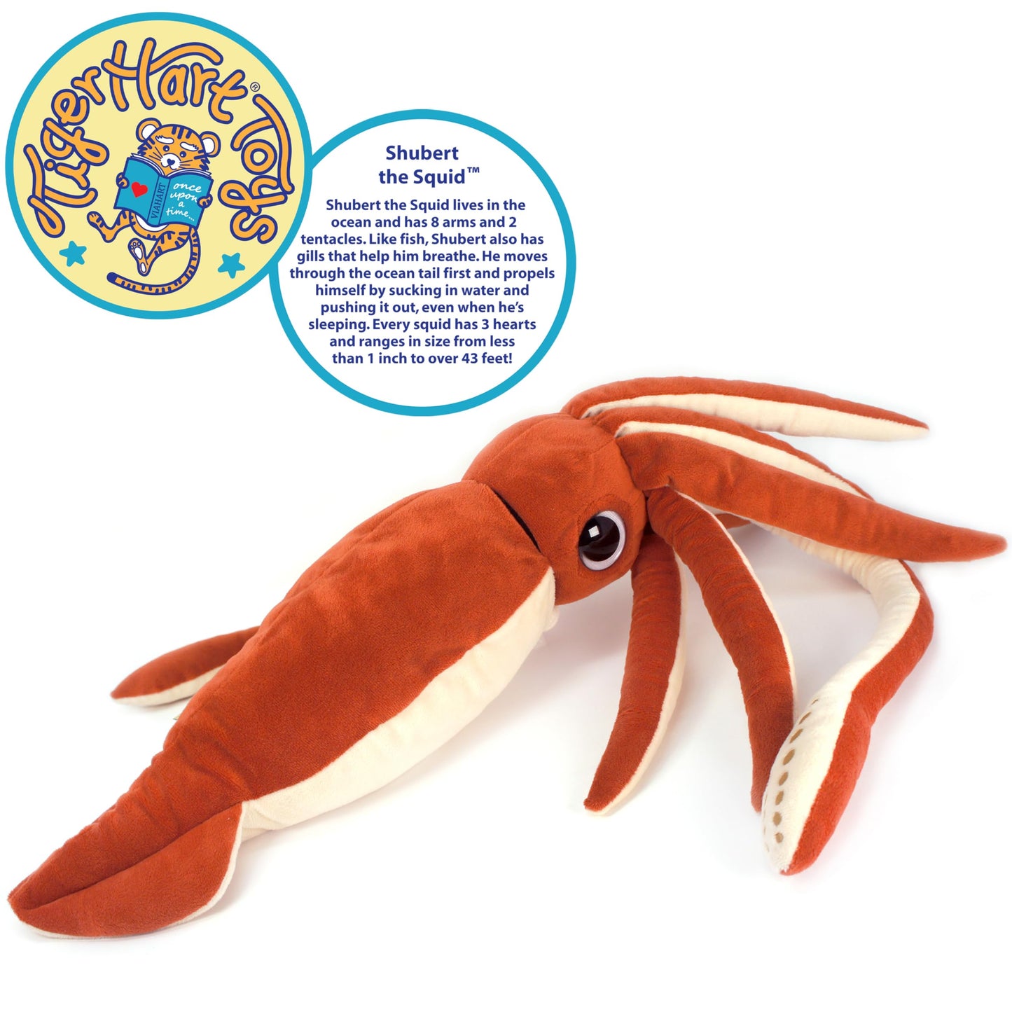 Shubert The Squid - 35 inch Large Stuffed Animal Squid - by TigerHart Toys