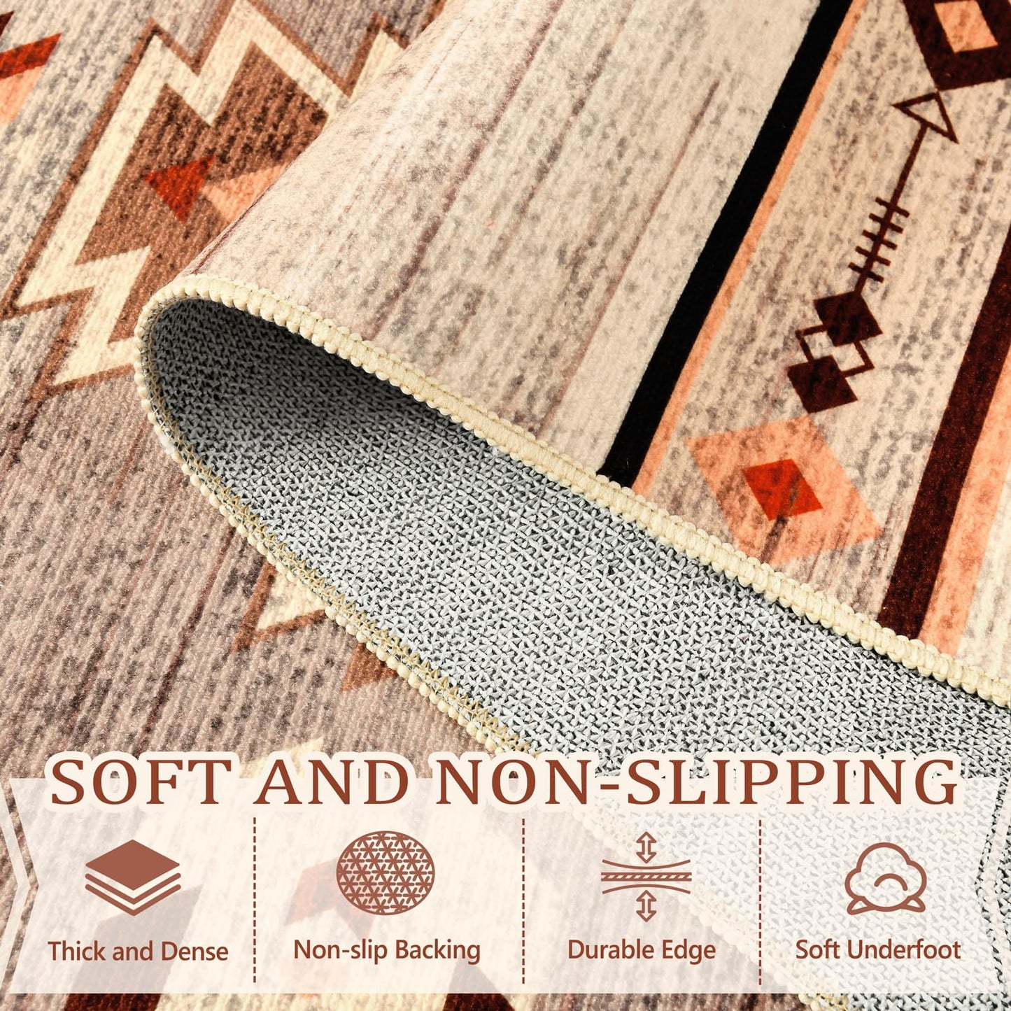 B BENRON Western Rugs for Living Room, Non Slip Rustic Rug for Bedroom Dining Table Kitchen, Washable Aesthetic Area Rugs for Home Decor, 5ft x 7ft, Warm Beige