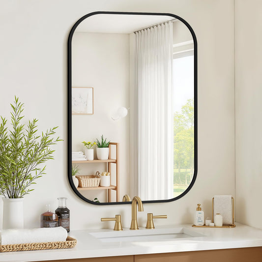 Bathroom Mirror for Wall, Black Bathroom Vanity Mirror for Over Sink 24 x 36, HD Reflection Shatterproof Mirror for Living Room Bedroom Entryway, Metal Frame Rectangular Shape