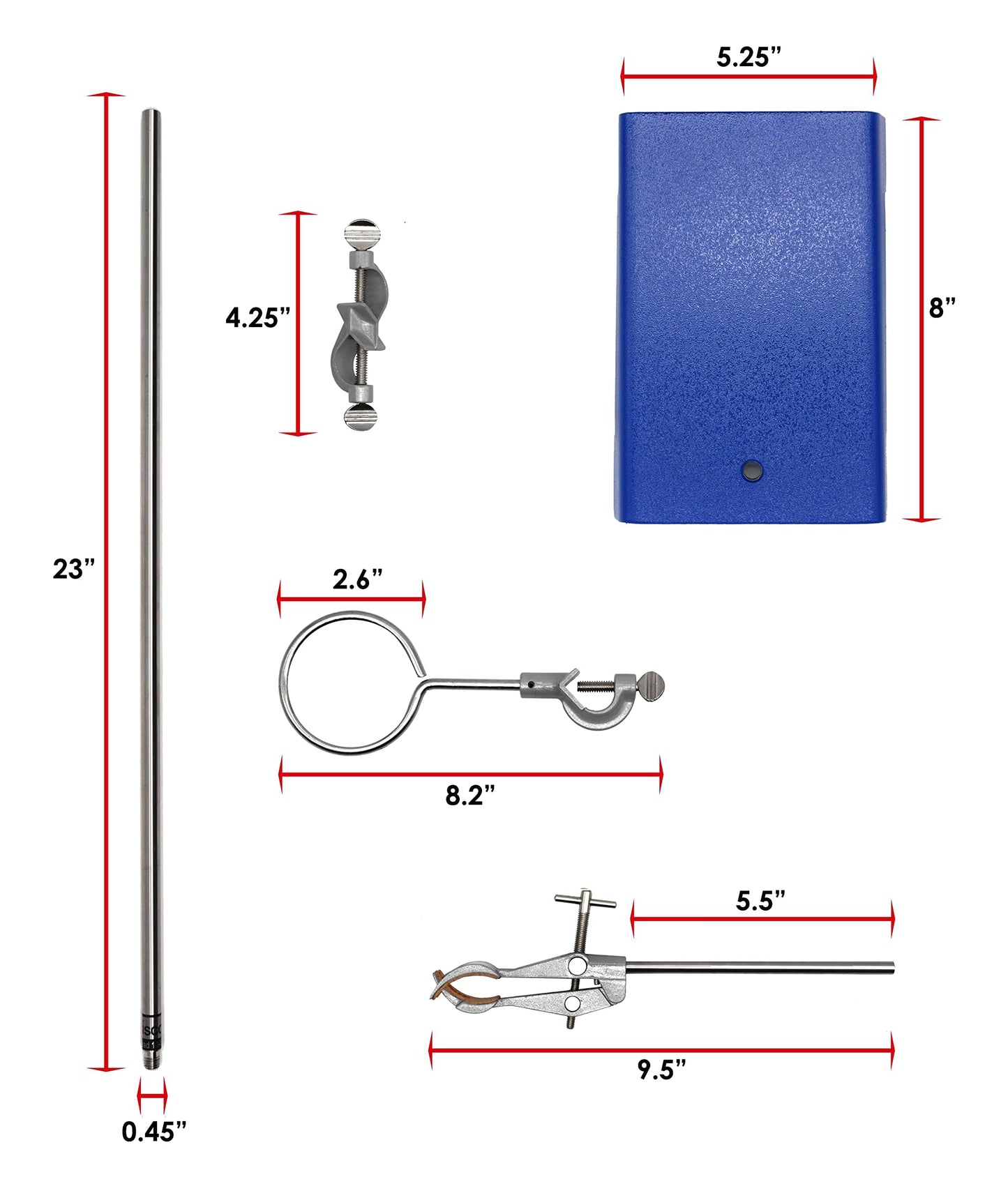 EISCO Chemical Resistant Steel Ring Stand Set - Lab Stand Support with Clamp - 8 Inch x 5 Inch Base, 24 Inch Rod - Use as Glass Funnel Stand or Test Tube Holder