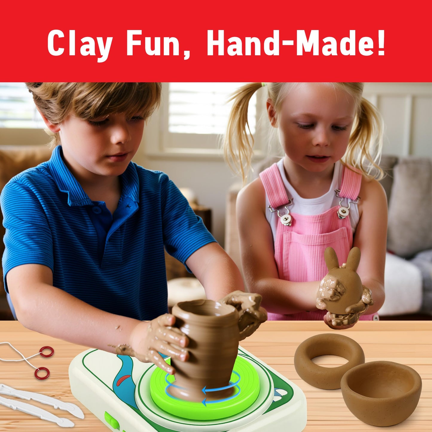 ROHSCE Pottery Wheel for Kids, Ceramic Art Pottery Painting Kit for Kids Ages 3-12