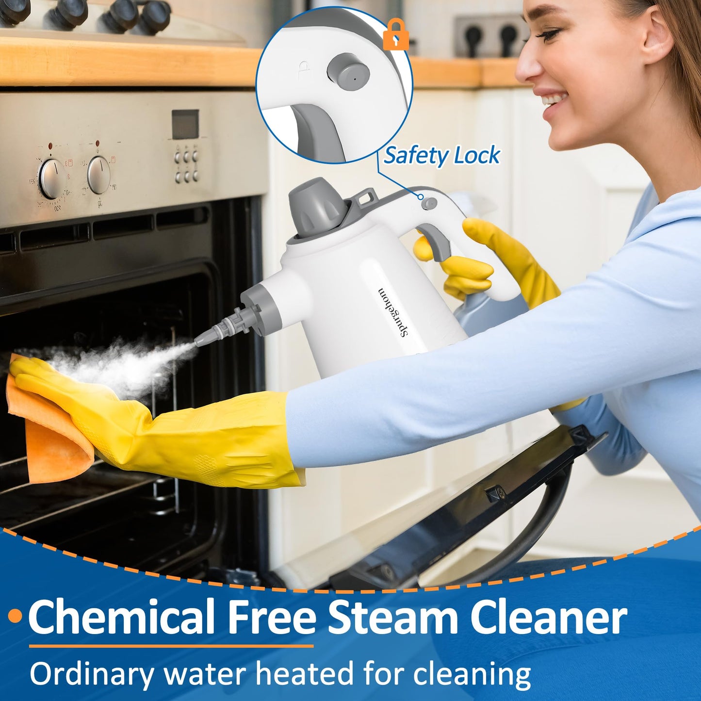 Spurgehom Handheld Steam Cleaner, Portable Steamer with 11 PCS Accessory & Safety Lock, Large Capacity Steam for Cleaning, Multipurpose Steam Cleaner for Home, Car, Window