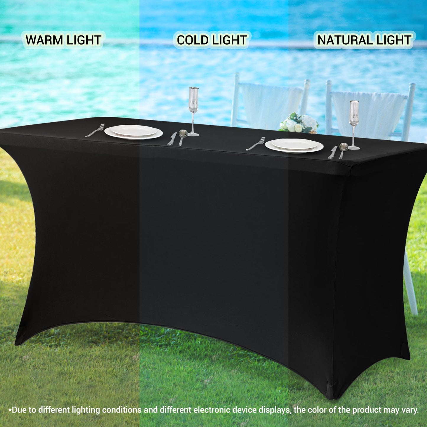 Obstal 6 Pack Stretch Spandex Table Covers for 6 Foot Tables - 6 FT Universal Rectangular Fitted Tablecloth Protector for Wedding, Banquet, Party (Black, 72 Length x 30 Width x 30 Height Inches)